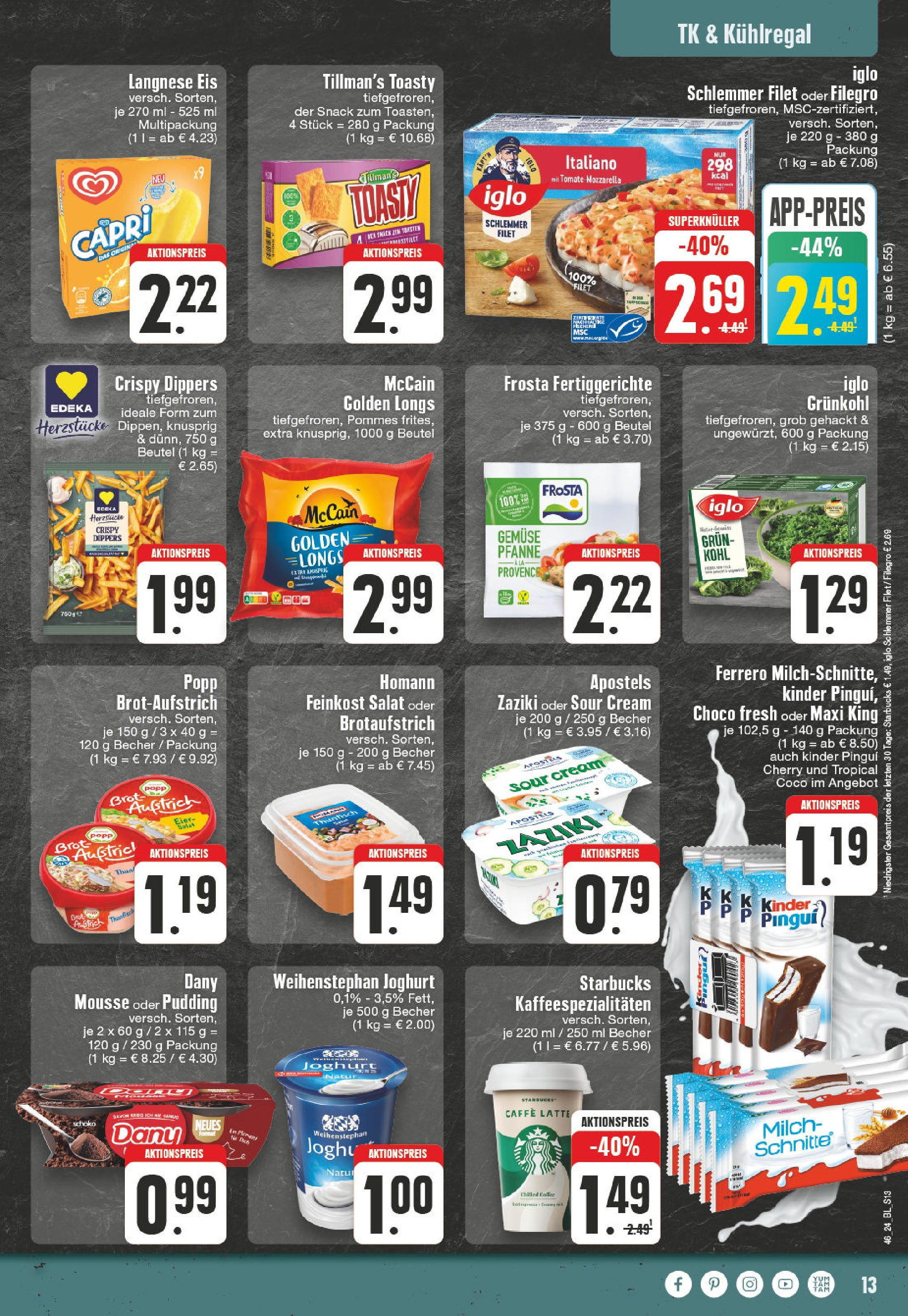 Edeka - E center: Wochenangebote (ab 10.11.2024) » Angebote Online | Seite: 13 | Produkte: Joghurt, Mozzarella, McCain, Gemüse