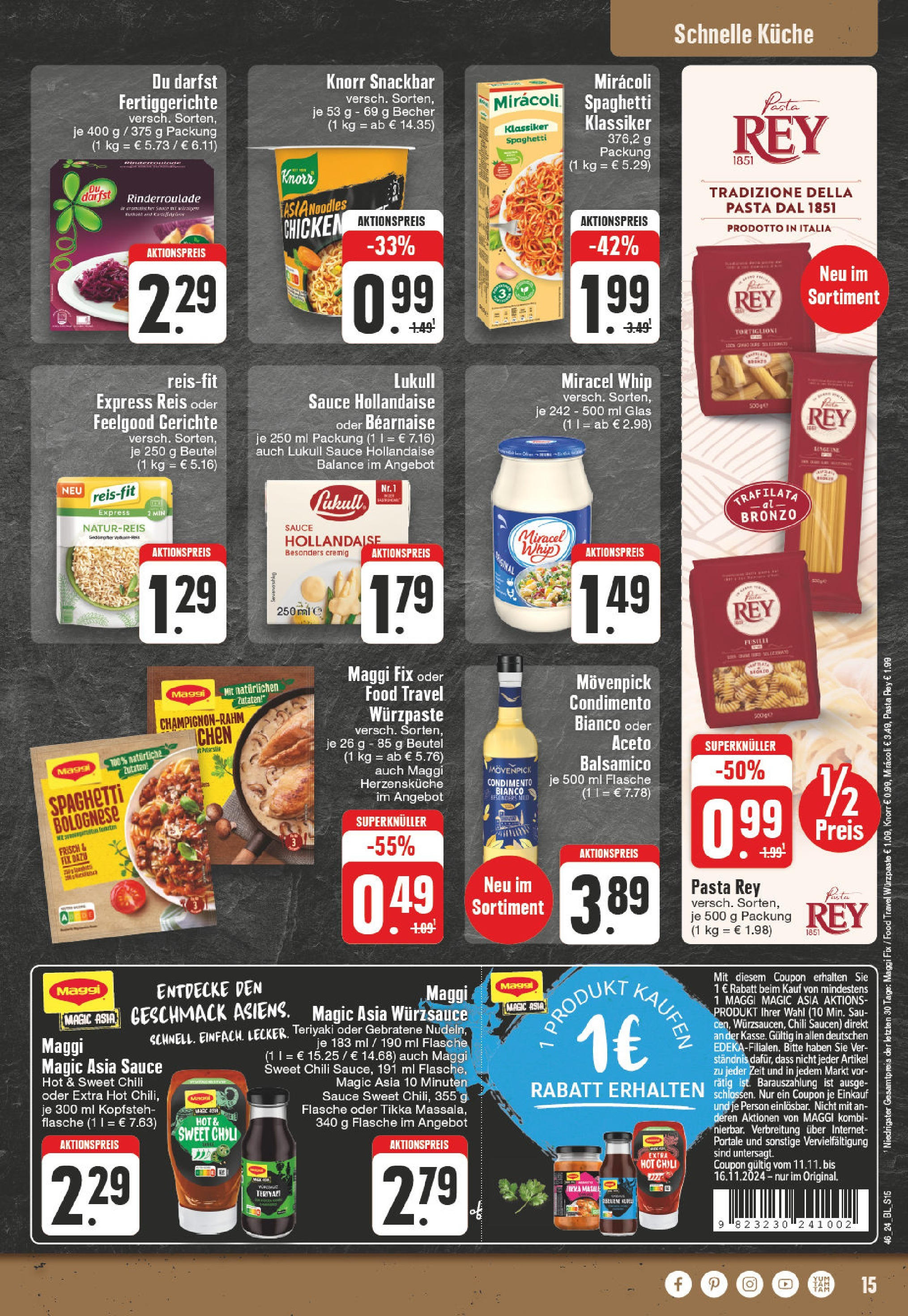 Edeka - E center: Wochenangebote (ab 10.11.2024) » Angebote Online | Seite: 15 | Produkte: Balsamico, Küche, Fertiggerichte, Pasta