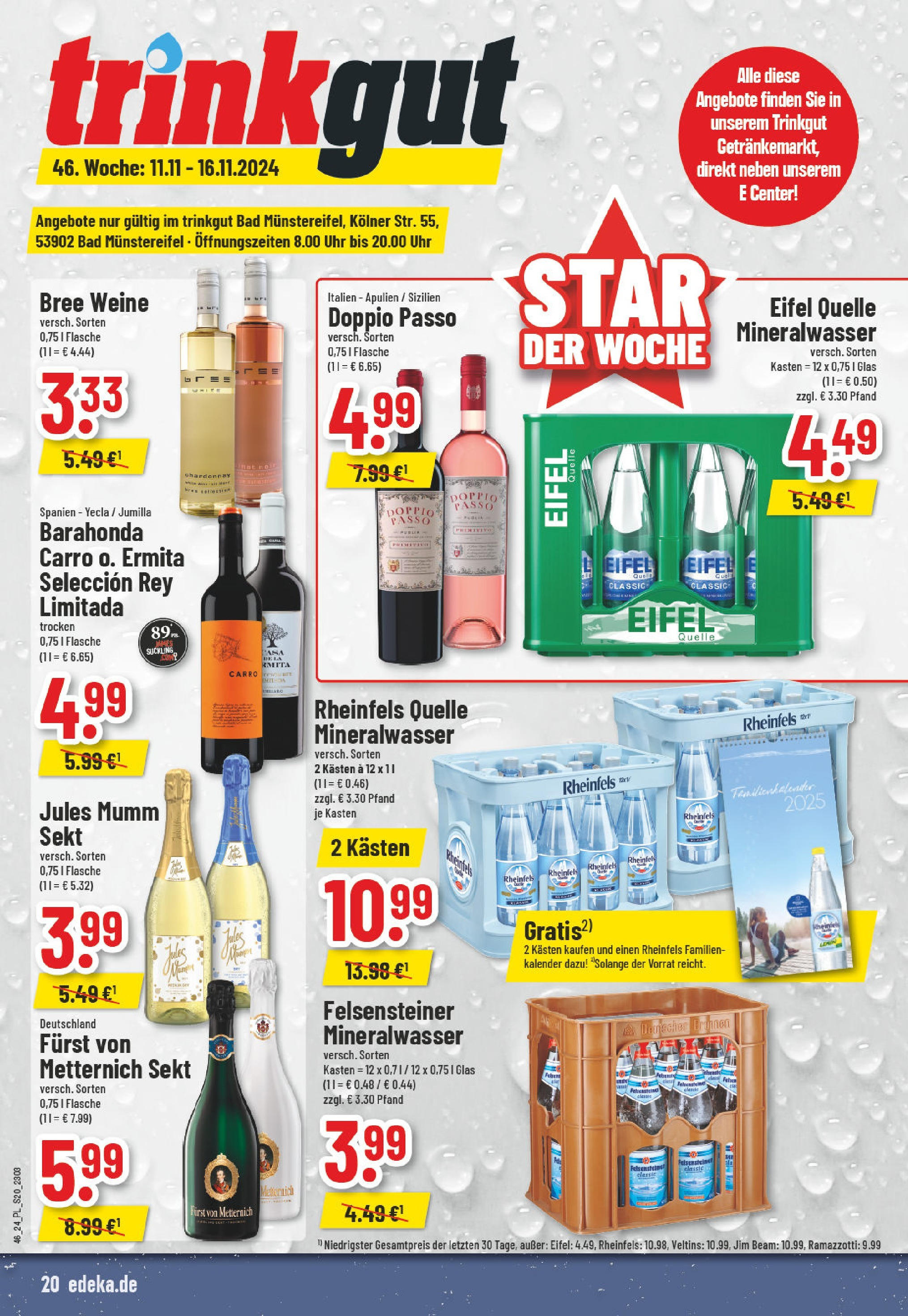 Edeka - E center: Wochenangebote (ab 10.11.2024) » Angebote Online | Seite: 20 | Produkte: Bad, Bree, Ramazzotti, Veltins