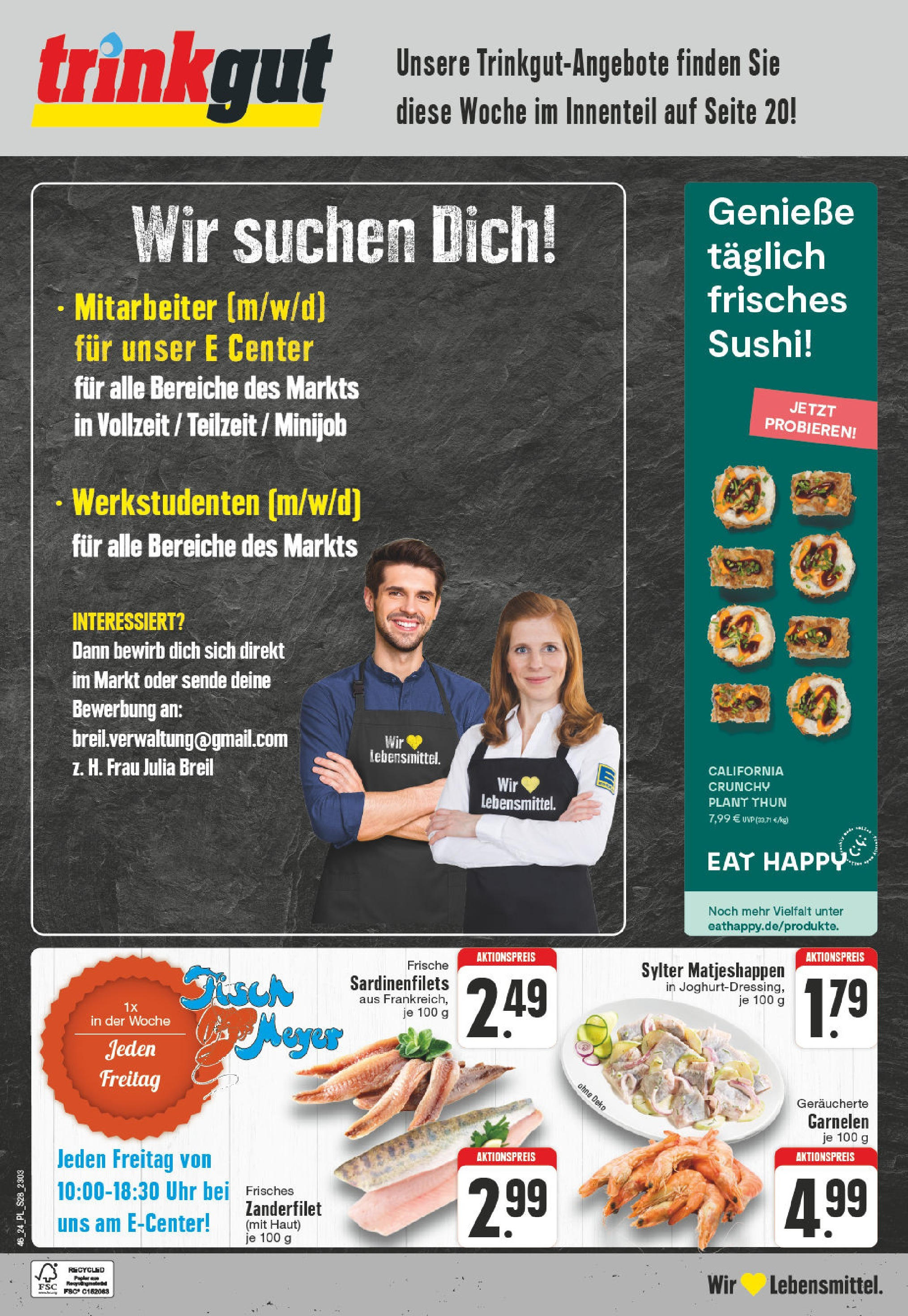 Edeka - E center: Wochenangebote (ab 10.11.2024) » Angebote Online | Seite: 28 | Produkte: Garnelen, Fisch, Uhr