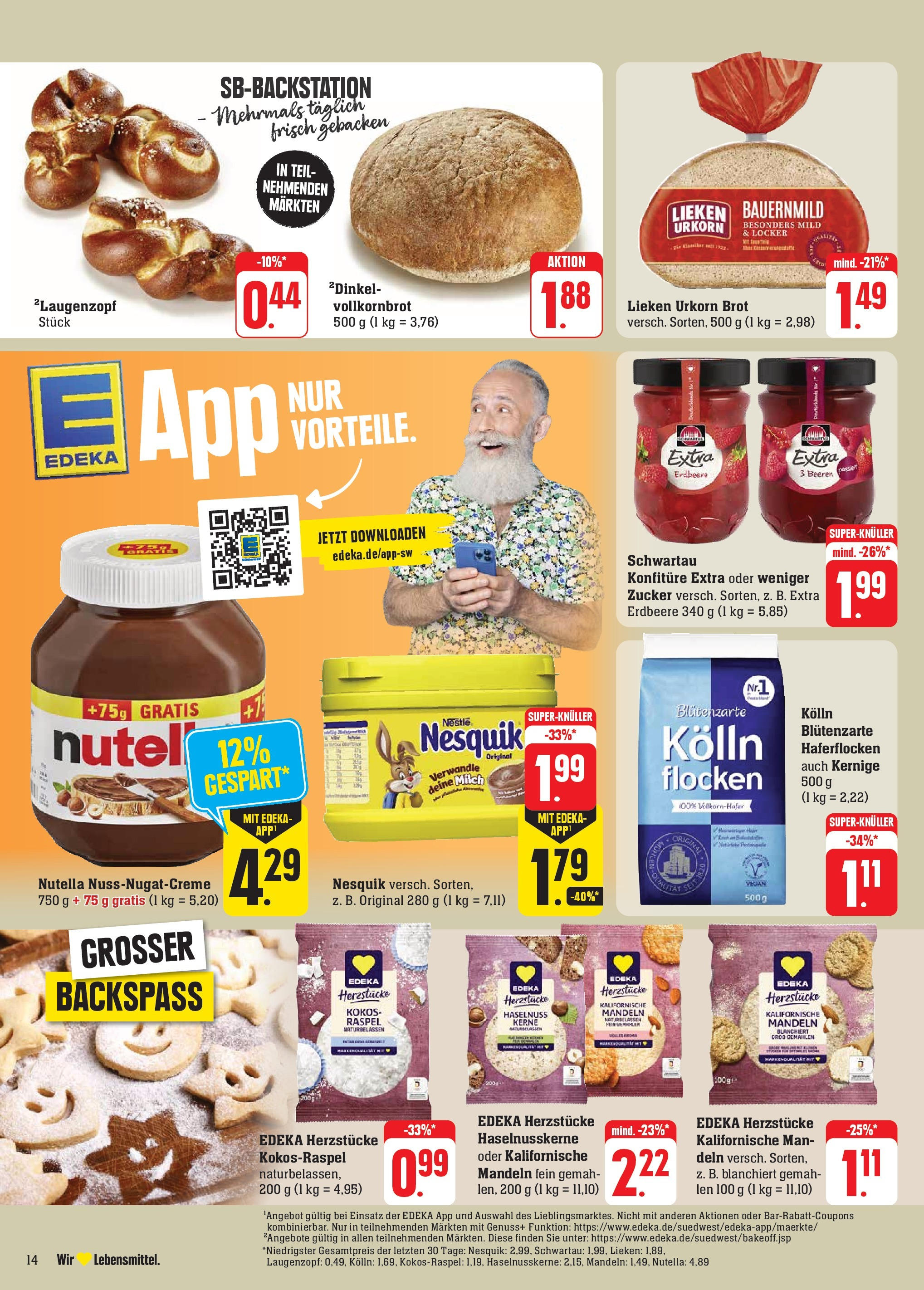 Edeka - EDEKA: Wochenangebote (ab 10.11.2024) » Angebote Online | Seite: 20 | Produkte: Kolln haferflocken, Kolln, Nutella, Flocken