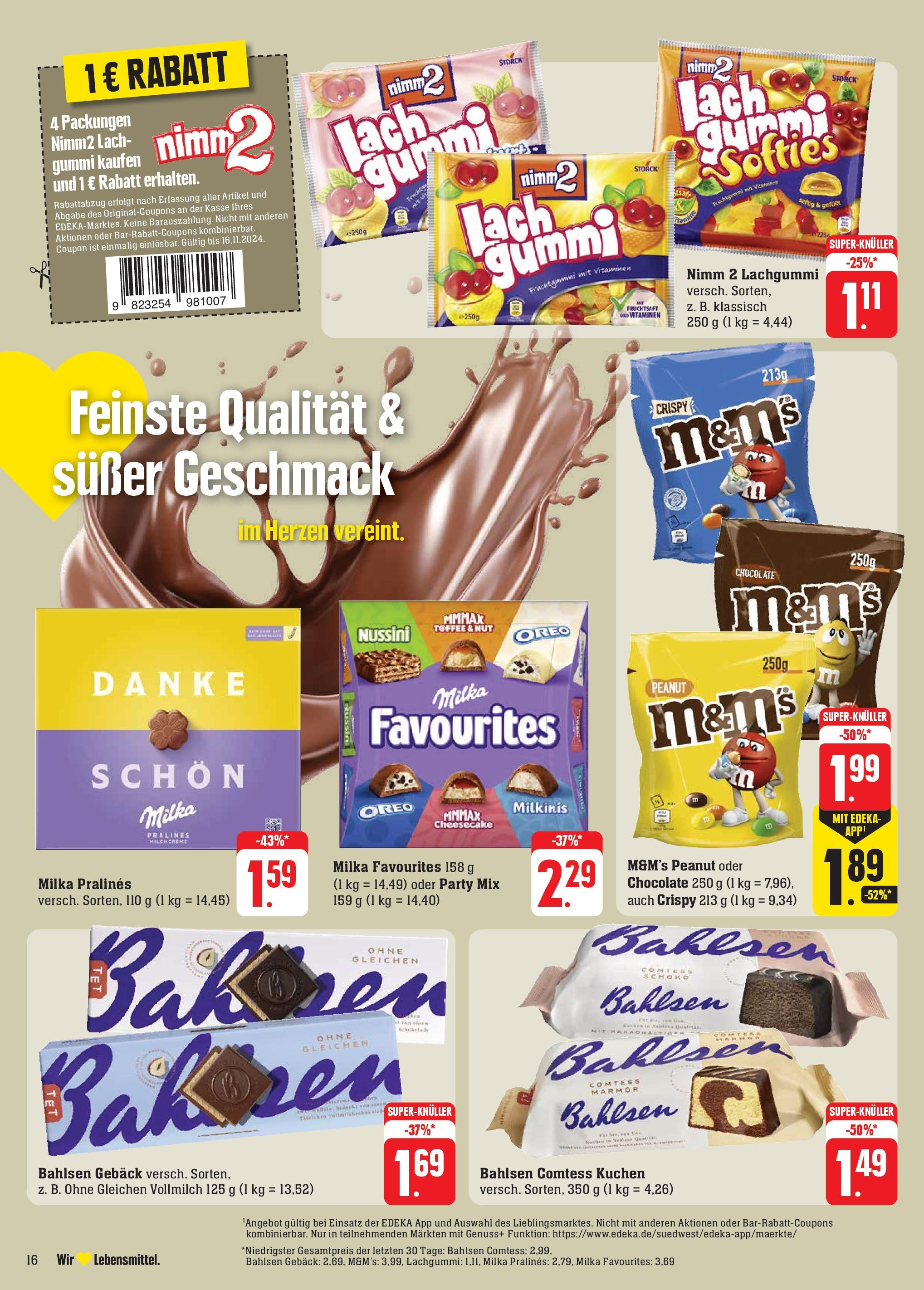 Edeka - EDEKA: Wochenangebote (ab 10.11.2024) » Angebote Online | Seite: 22 | Produkte: M&M's, Milka, Kuchen, Fruchtsaft