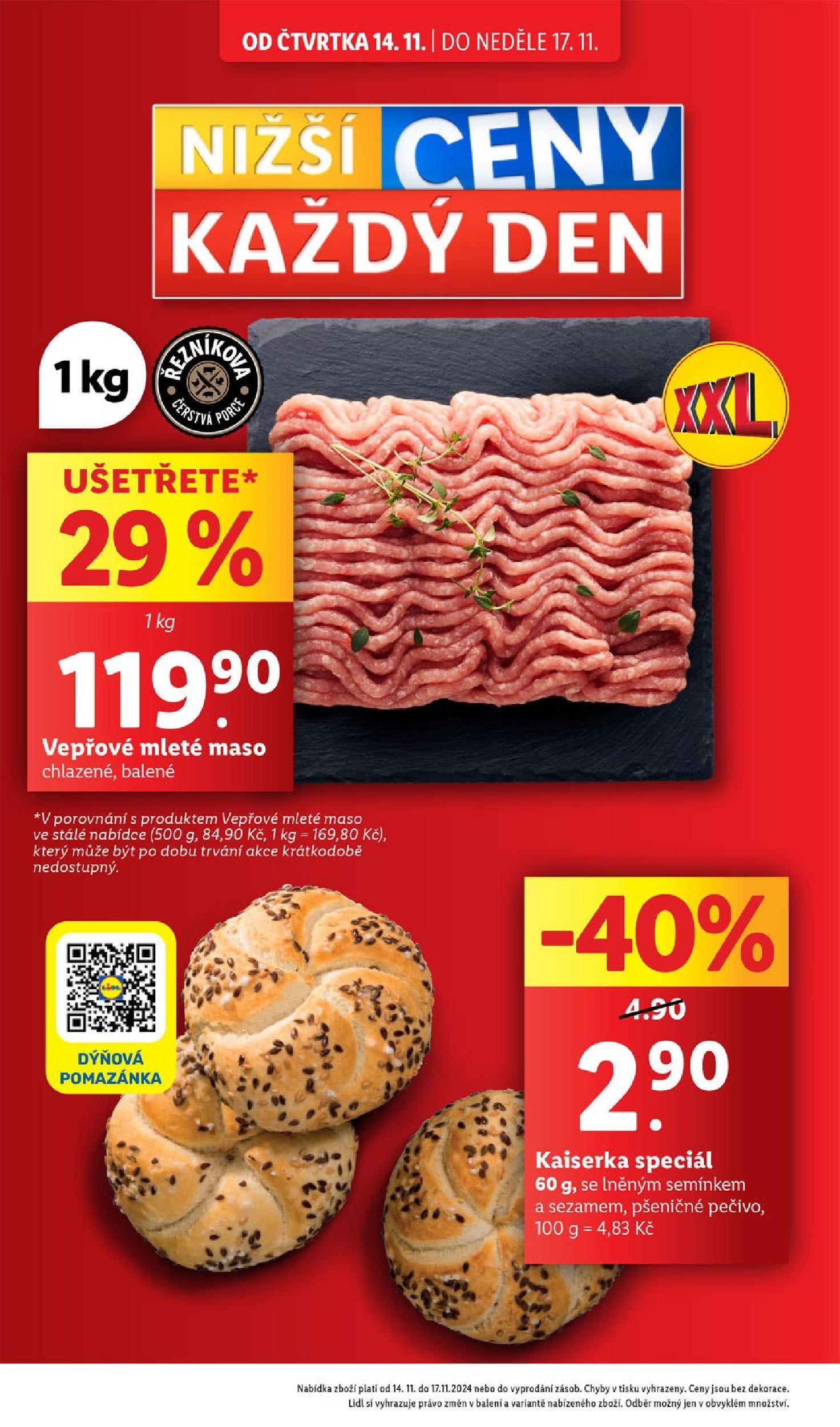 Lidl leták od 14.11.2024 - Nový akční leták | Strana: 4 | Produkty: Kaiserka, Pomazánka, Mleté maso, Maso