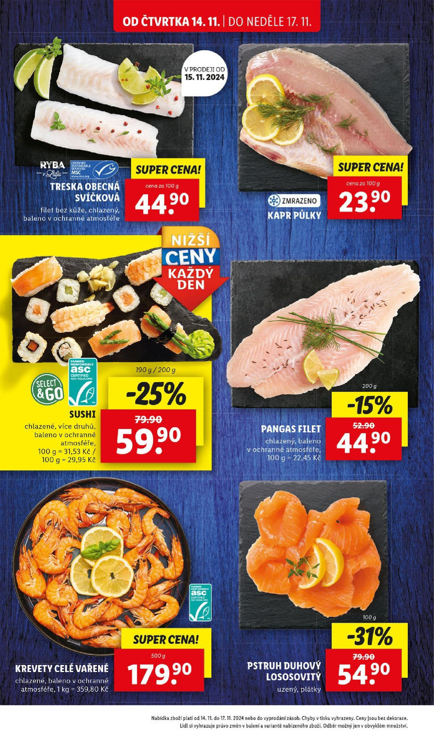 Lidl leták od 14.11.2024 - Nový akční leták | Strana: 14 | Produkty: Treska, Pstruh, Filet, Kapr