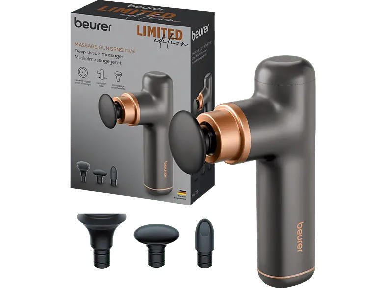 Beurer 103.30 MG 79 Limited Edition - Sensitive Massage Gun, mit 3 Aufsätzen, Schwarz