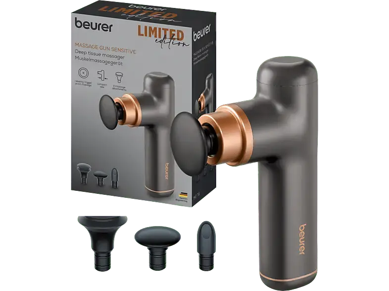 Beurer 103.30 MG 79 Limited Edition - Sensitive Massage Gun, mit 3 Aufsätzen, Schwarz