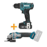 PRAKTIS Акумулаторен ъглошлайф Wesco WS2890.9 + винтоверт Wesco WS2388 с батерия и зарядно