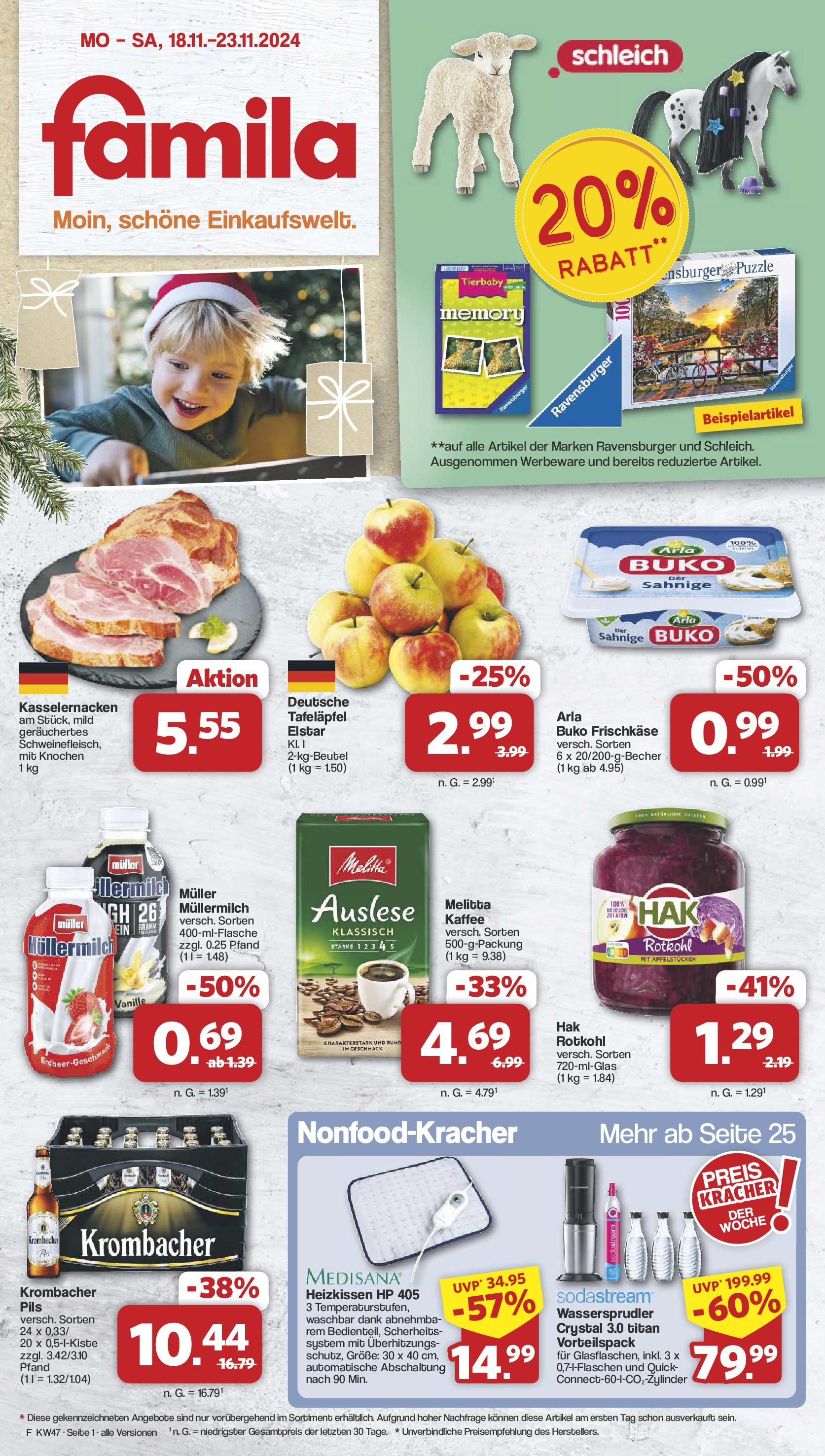 Famila Nordwest Prospekt 	 (ab 18.11.2024) zum Blättern | Seite: 1 | Produkte: HP, Rotkohl, Arla buko, Krombacher