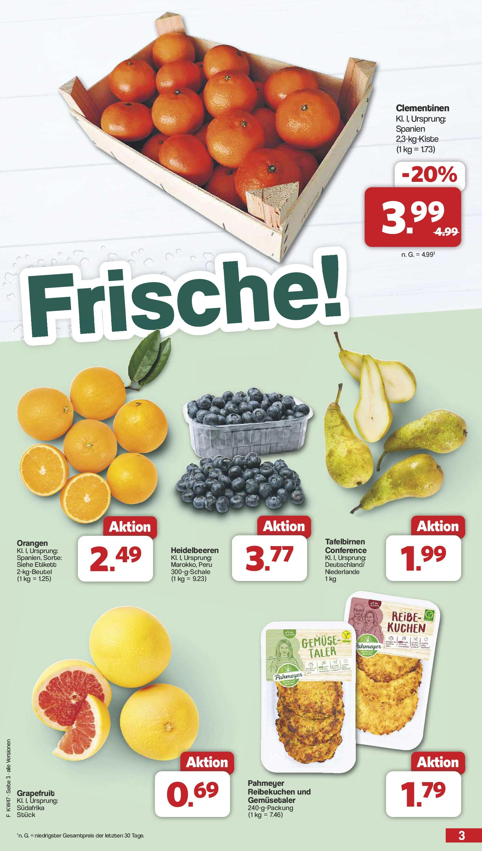 Famila Nordwest Prospekt 	 (ab 18.11.2024) zum Blättern | Seite: 3 | Produkte: Heidelbeeren, Grapefruit, Gemüse, Kuchen