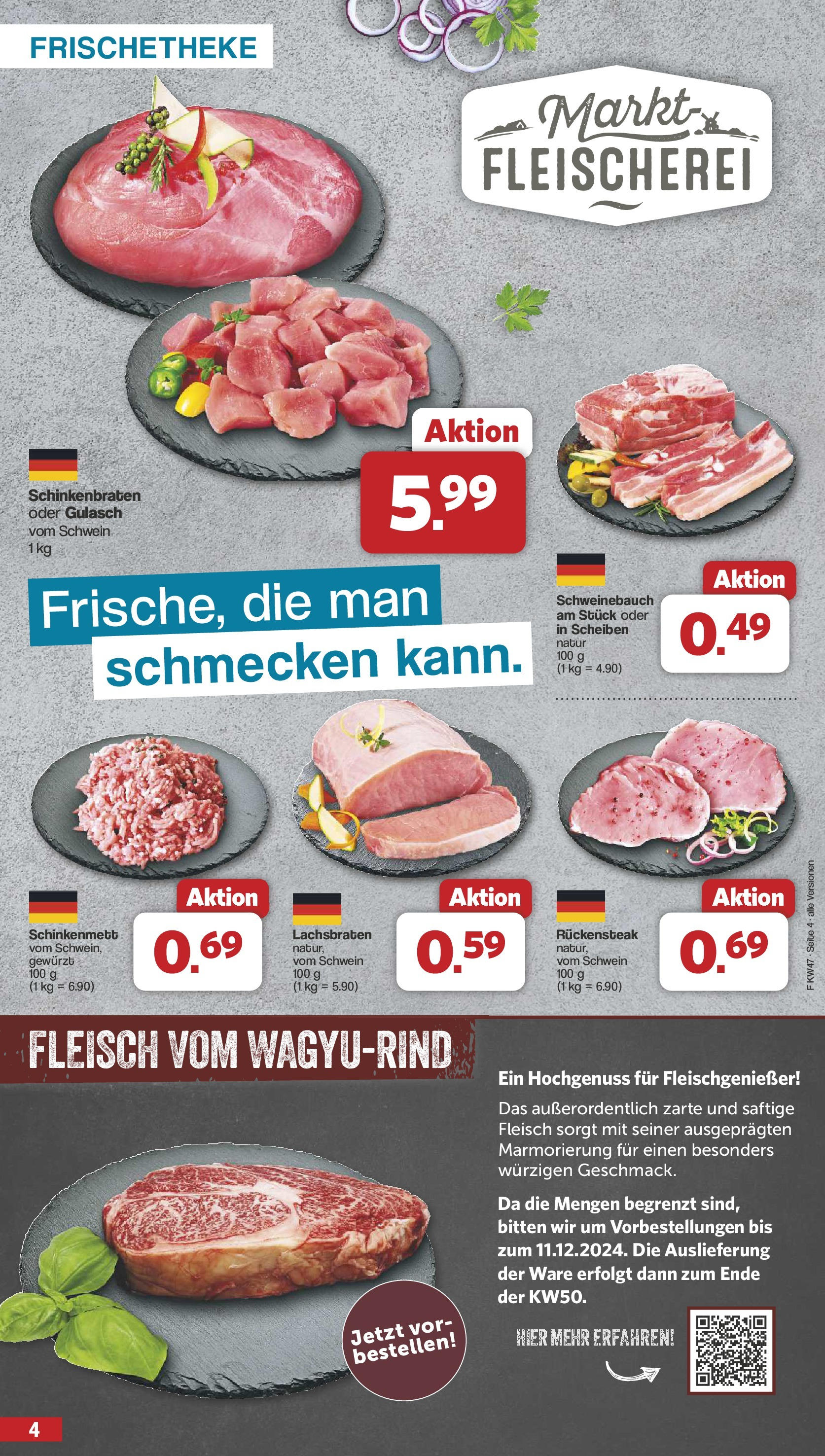 Famila Nordwest Prospekt 	 (ab 18.11.2024) zum Blättern | Seite: 4 | Produkte: Schweinebauch, Gulasch, Fleisch