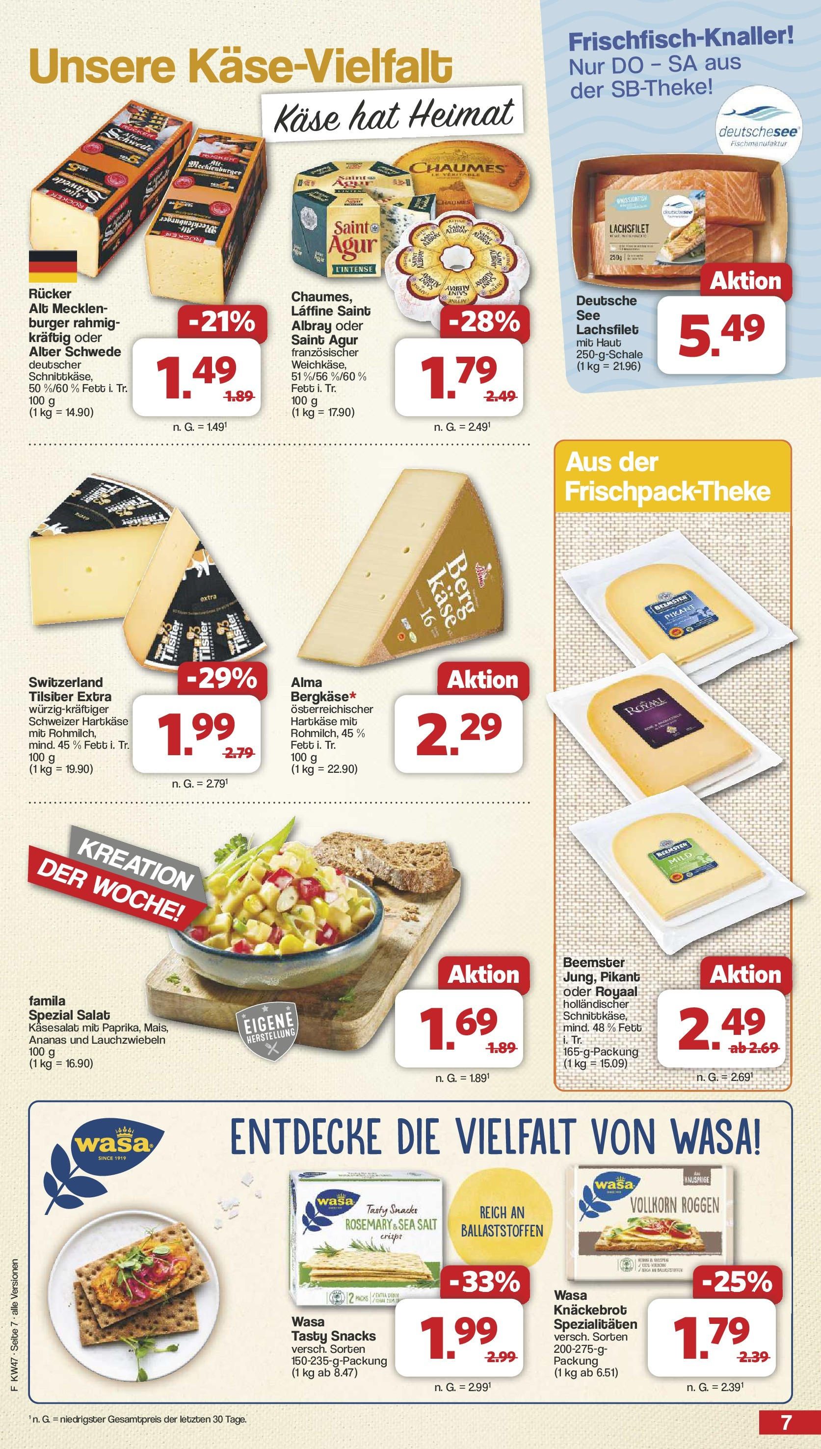 Famila Nordwest Prospekt 	 (ab 18.11.2024) zum Blättern | Seite: 7 | Produkte: Käse, Burger, Ananas, Salat