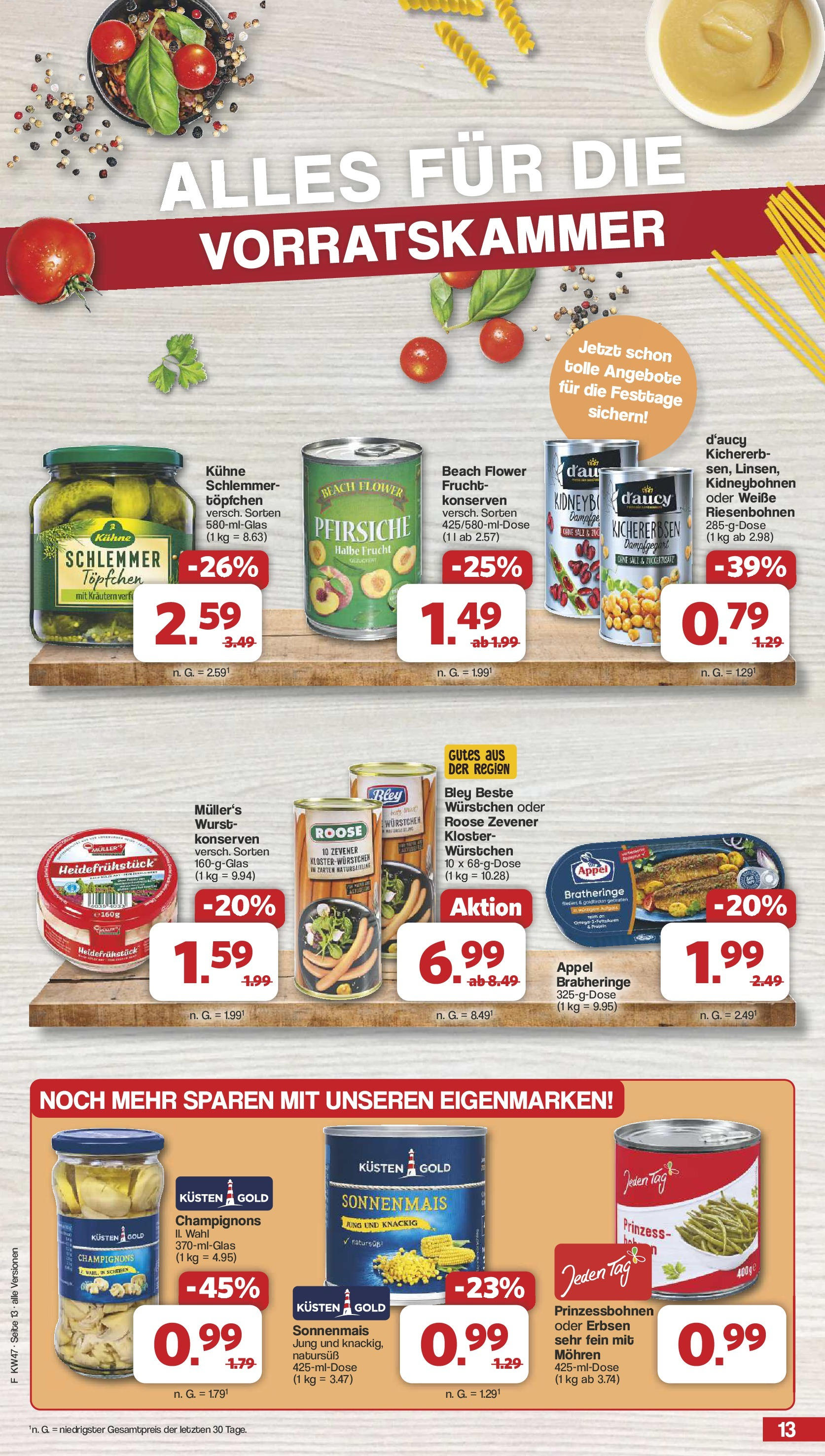 Famila Nordwest Prospekt 	 (ab 18.11.2024) zum Blättern | Seite: 13 | Produkte: Mohren, Champignons, Salz, Erbsen