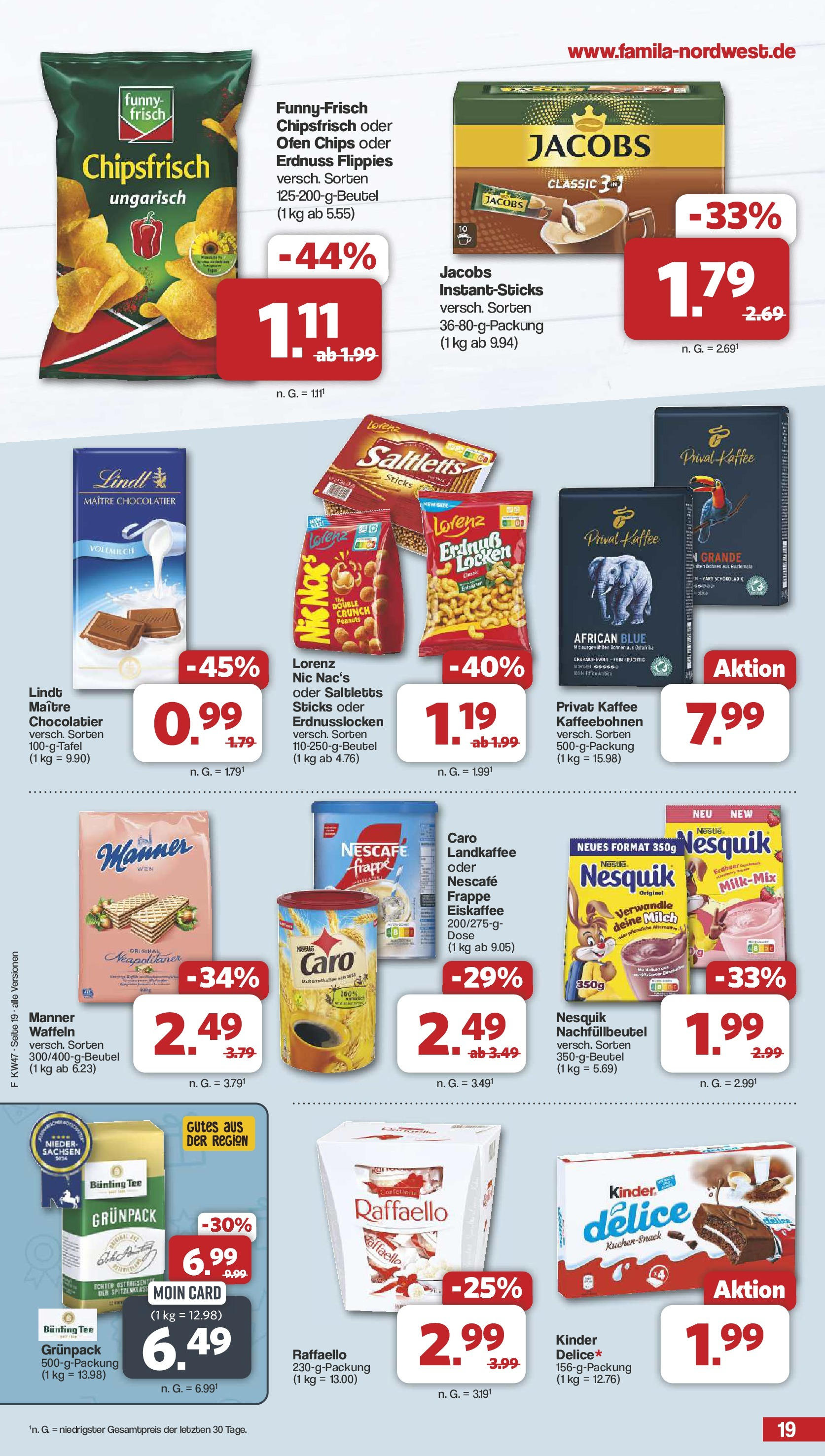 Famila Nordwest Prospekt 	 (ab 18.11.2024) zum Blättern | Seite: 19 | Produkte: Ofen, Milch, Funny frisch, Lindt