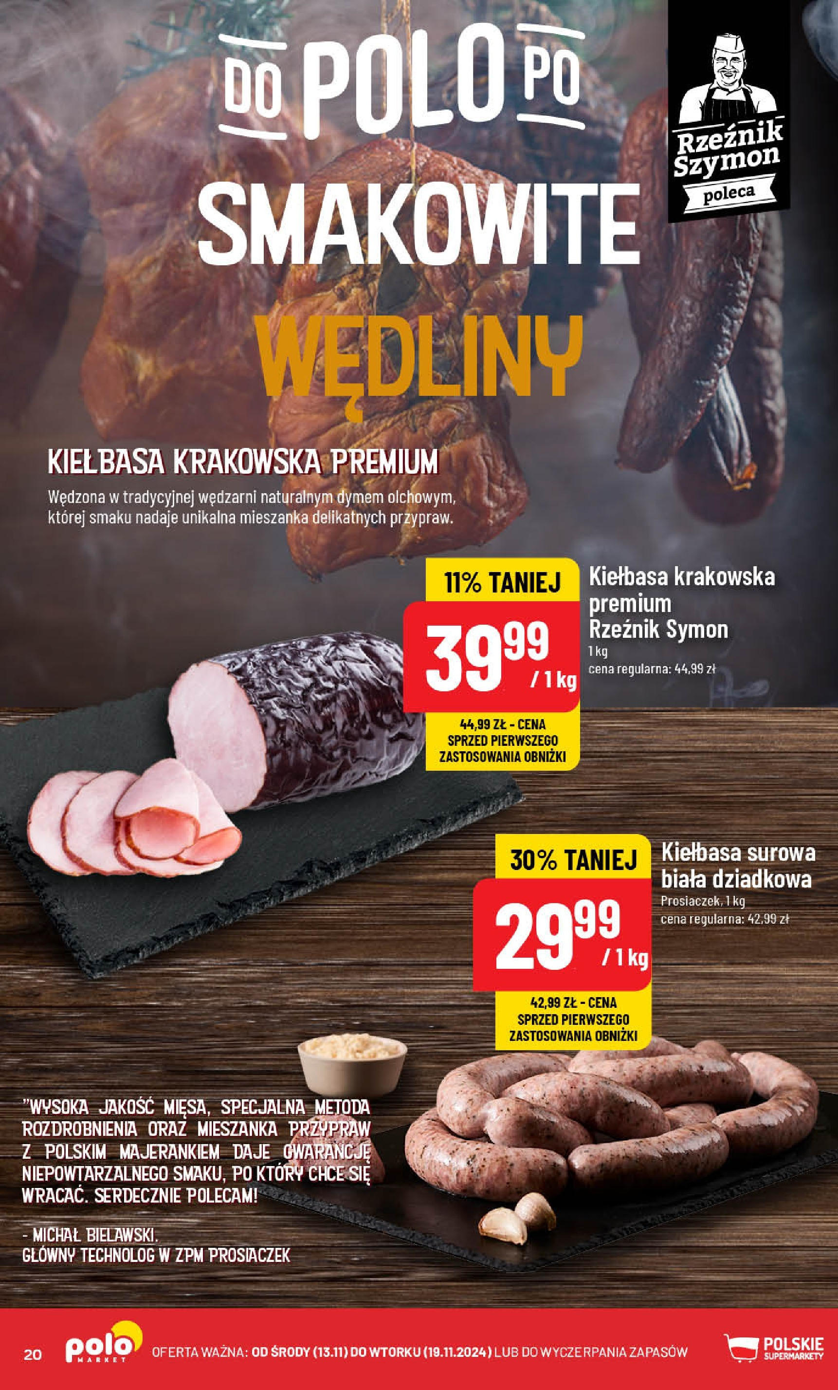 POLOmarket gazetka od jutra (13.11.2024) - Nowa PDF | Strona: 20 | Produkty: Kiełbasa, Kiełbasa krakowska, Wędliny