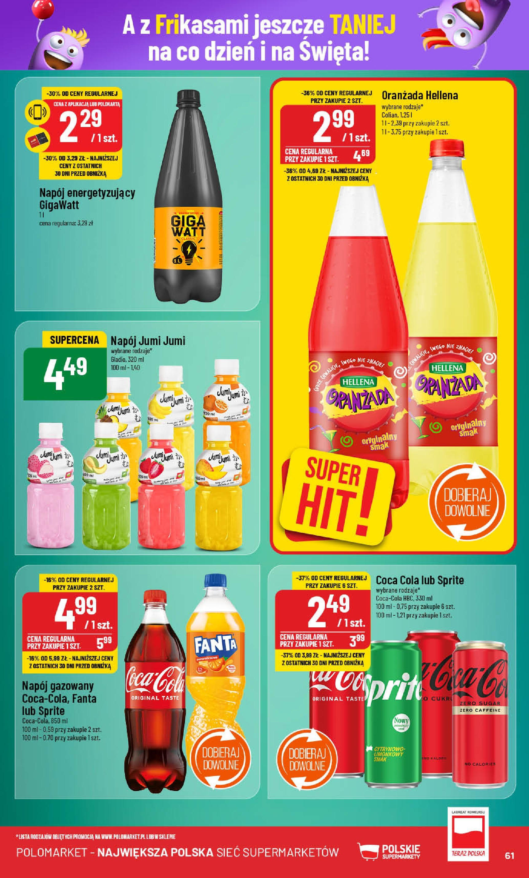 POLOmarket gazetka od jutra (13.11.2024) - Nowa PDF | Strona: 61 | Produkty: Sprite, Coca cola, Oranżada hellena