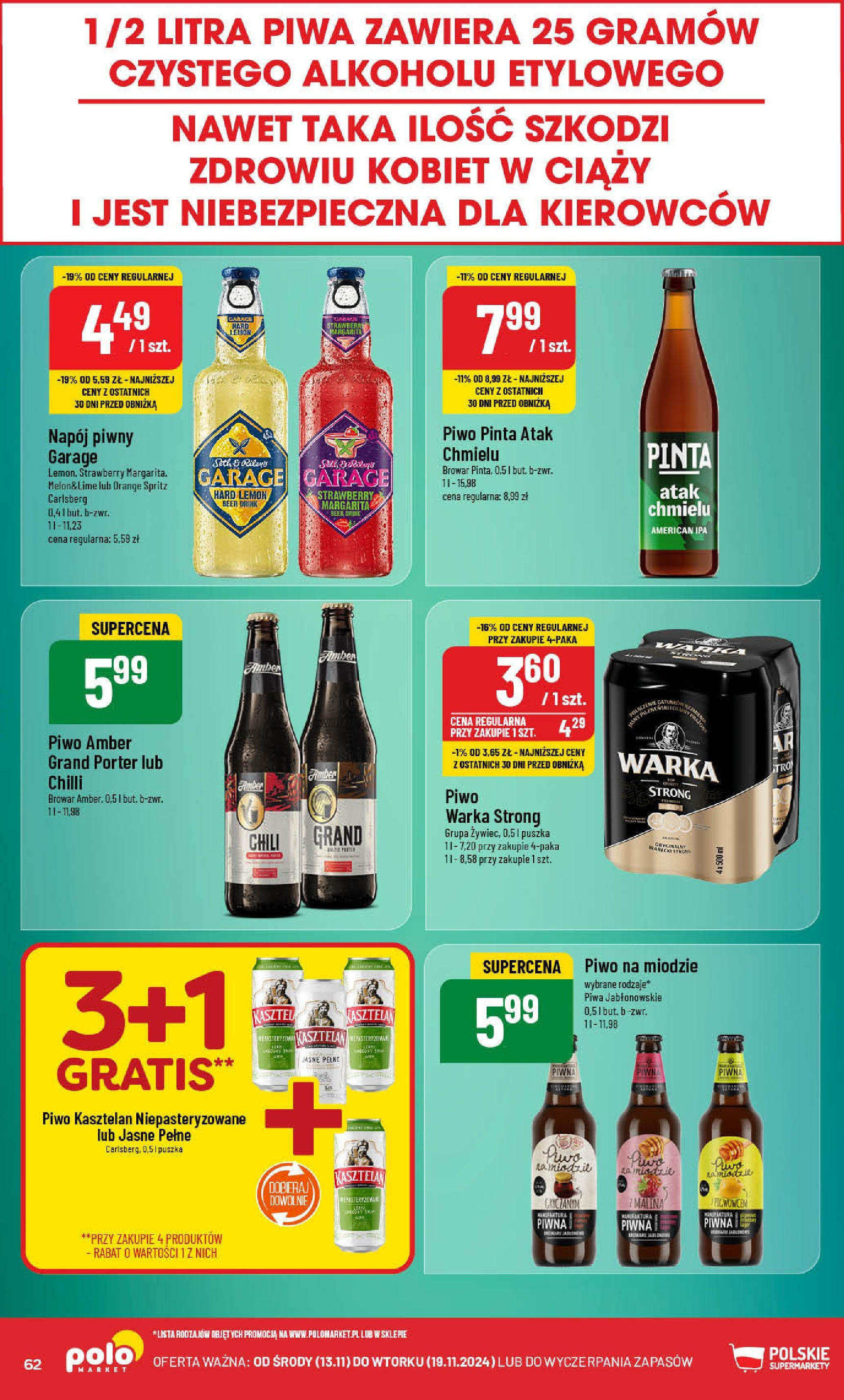 POLOmarket gazetka od jutra (13.11.2024) - Nowa PDF | Strona: 62 | Produkty: Chili, Malina, Warka, Piwo