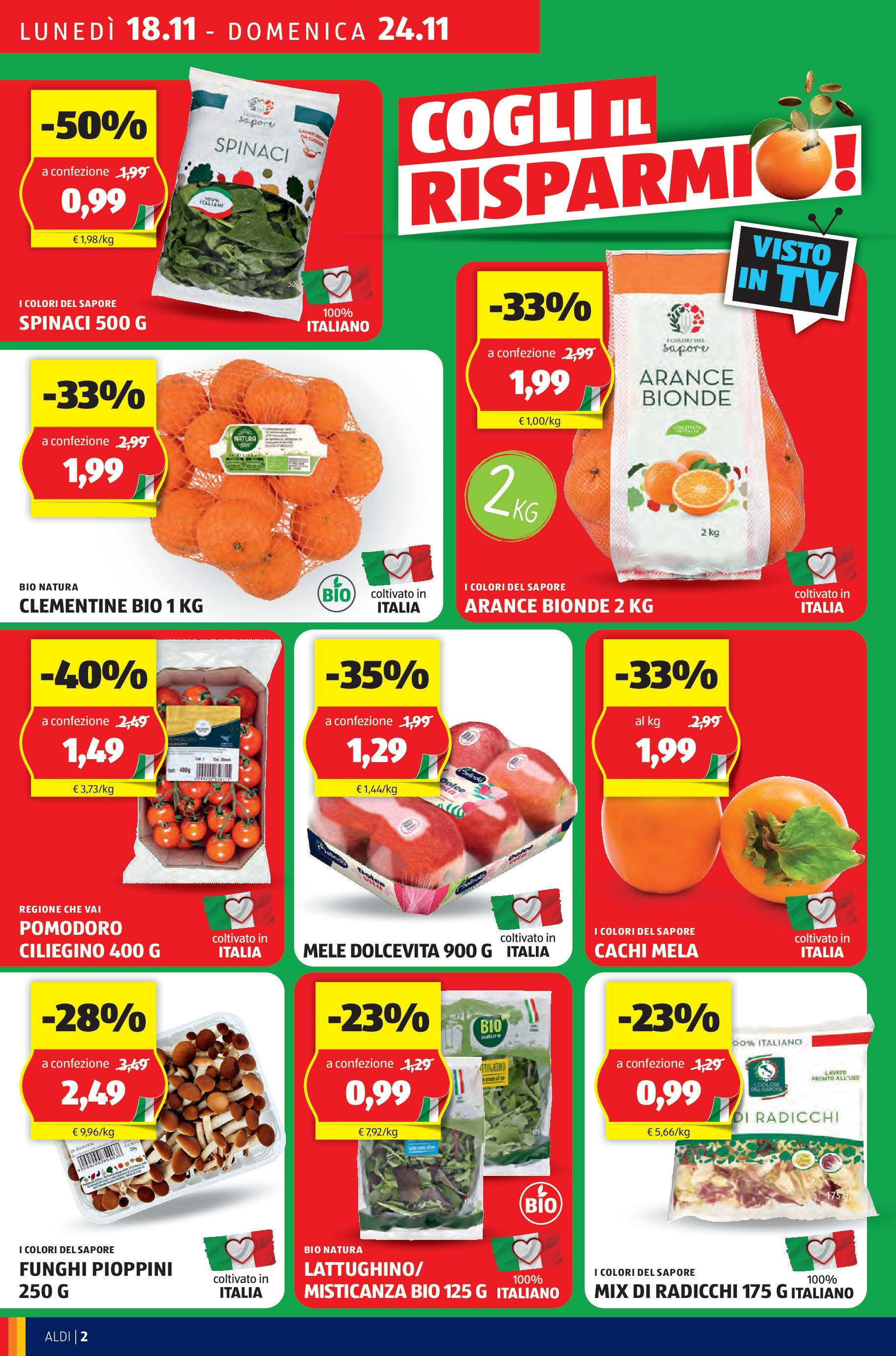 Aldi volantino dal 17/11 > BLACK FRIDAY 2024 | Pagina: 2 | Prodotti: Mele, Pomodoro, Spinaci, TV