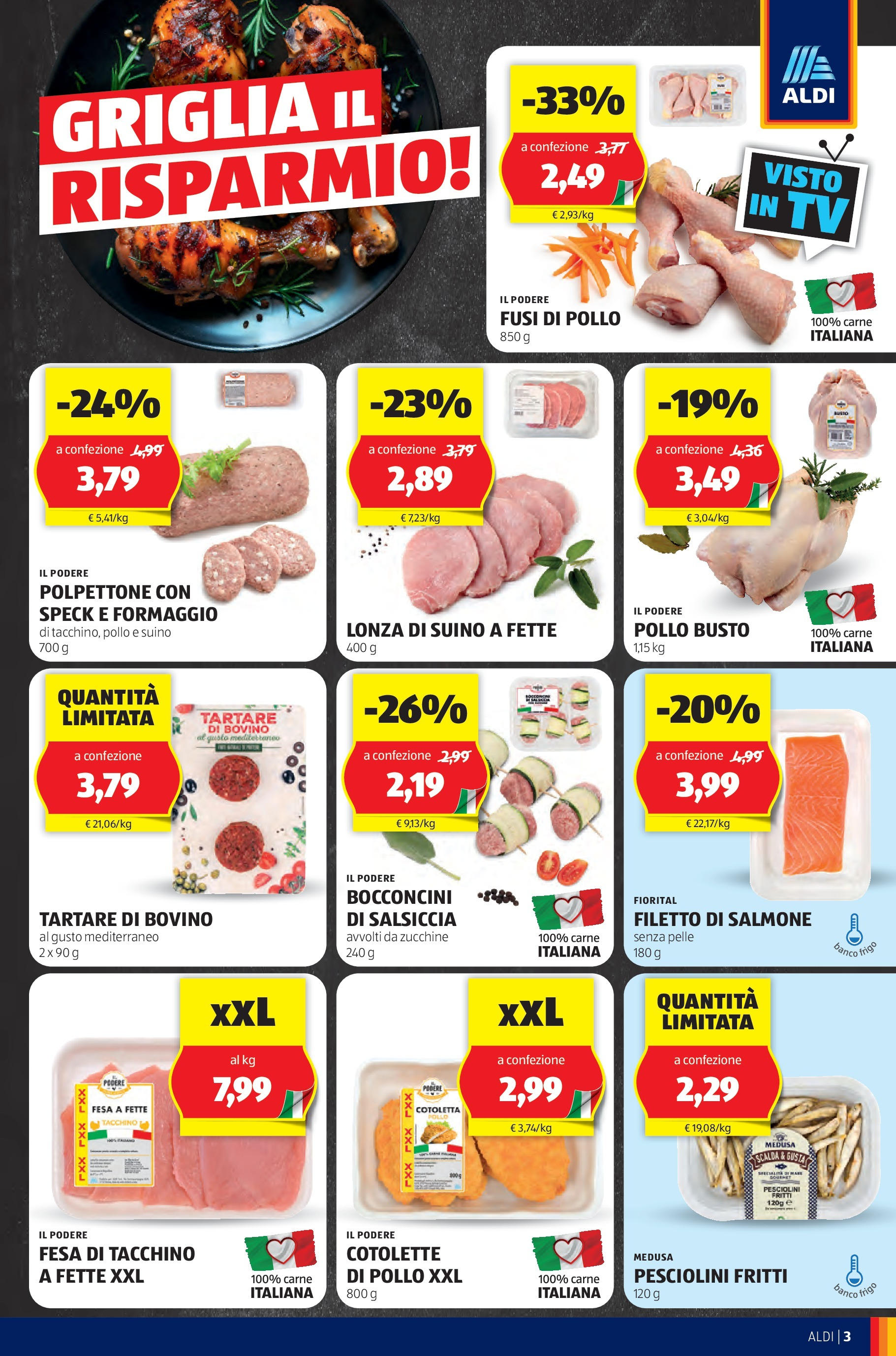 Aldi volantino dal 17/11 > BLACK FRIDAY 2024 | Pagina: 3 | Prodotti: Pollo, Suino, Tacchino, Salsiccia