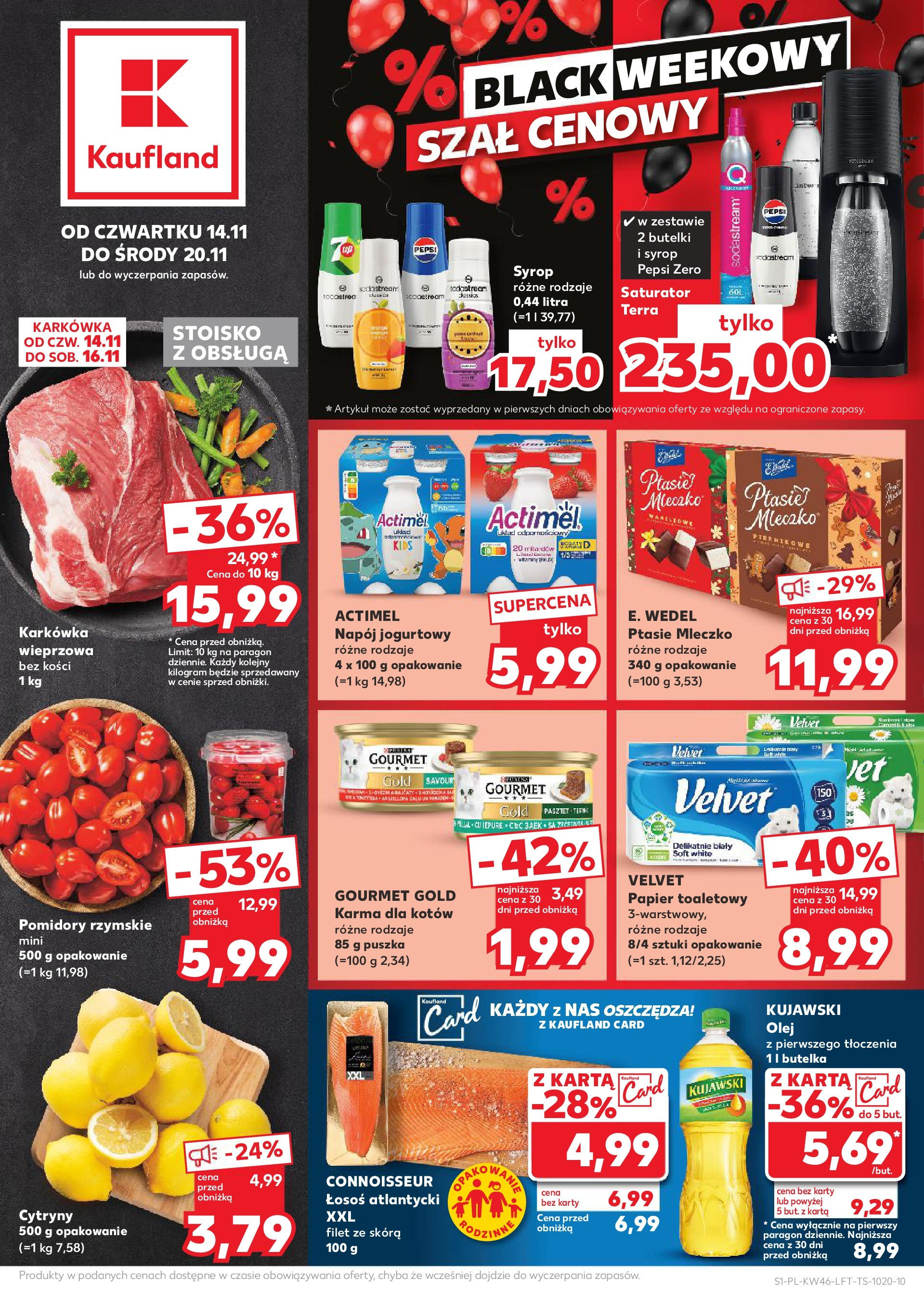 Kaufland gazetka (14.11.2024) od jutra ✳️ BLACK FRIDAY | Strona: 1 | Produkty: Karkówka, Łosoś atlantycki, Papier toaletowy, Olej