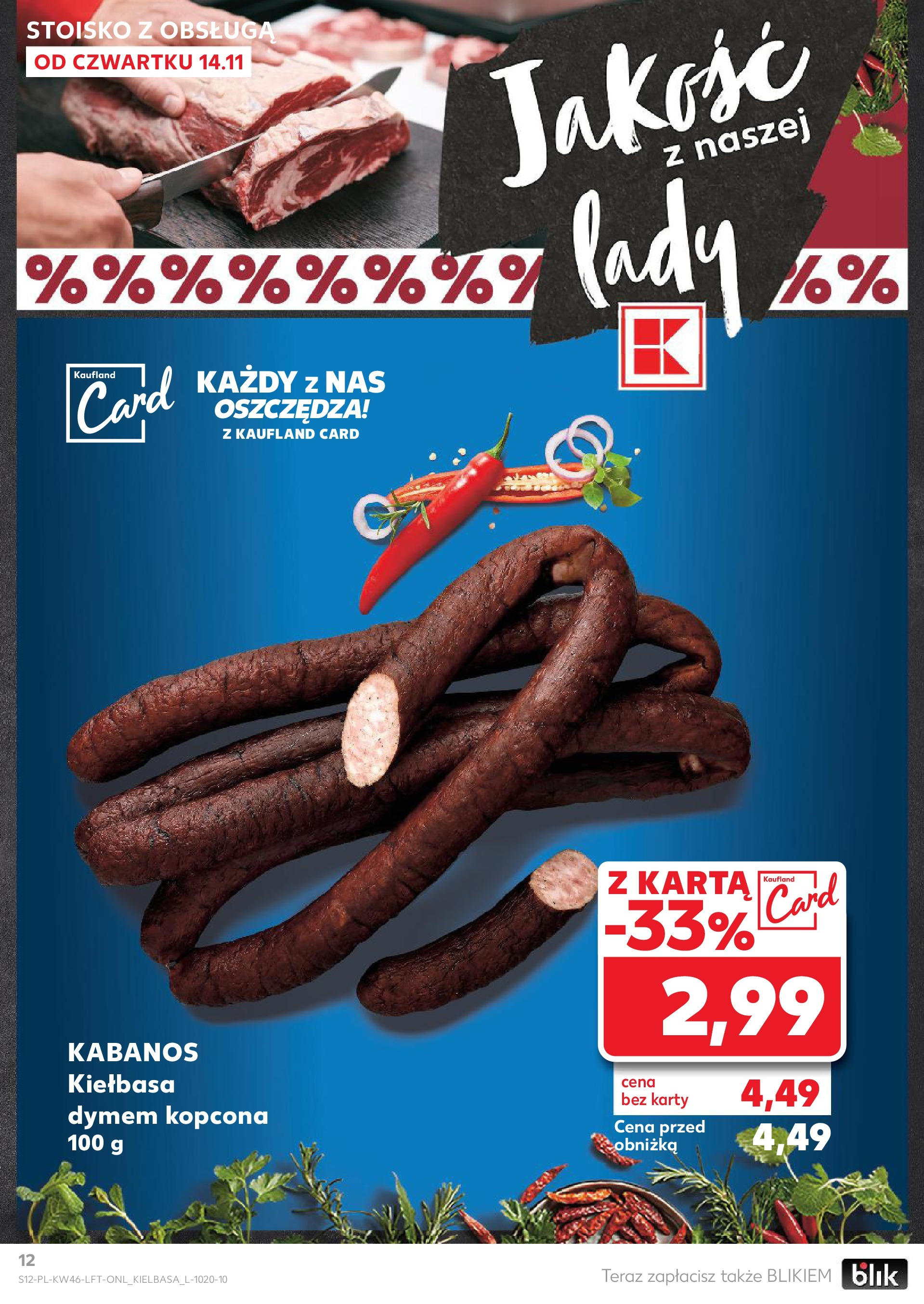 Kaufland gazetka (14.11.2024) od jutra ✳️ BLACK FRIDAY | Strona: 12 | Produkty: Kiełbasa, Karta