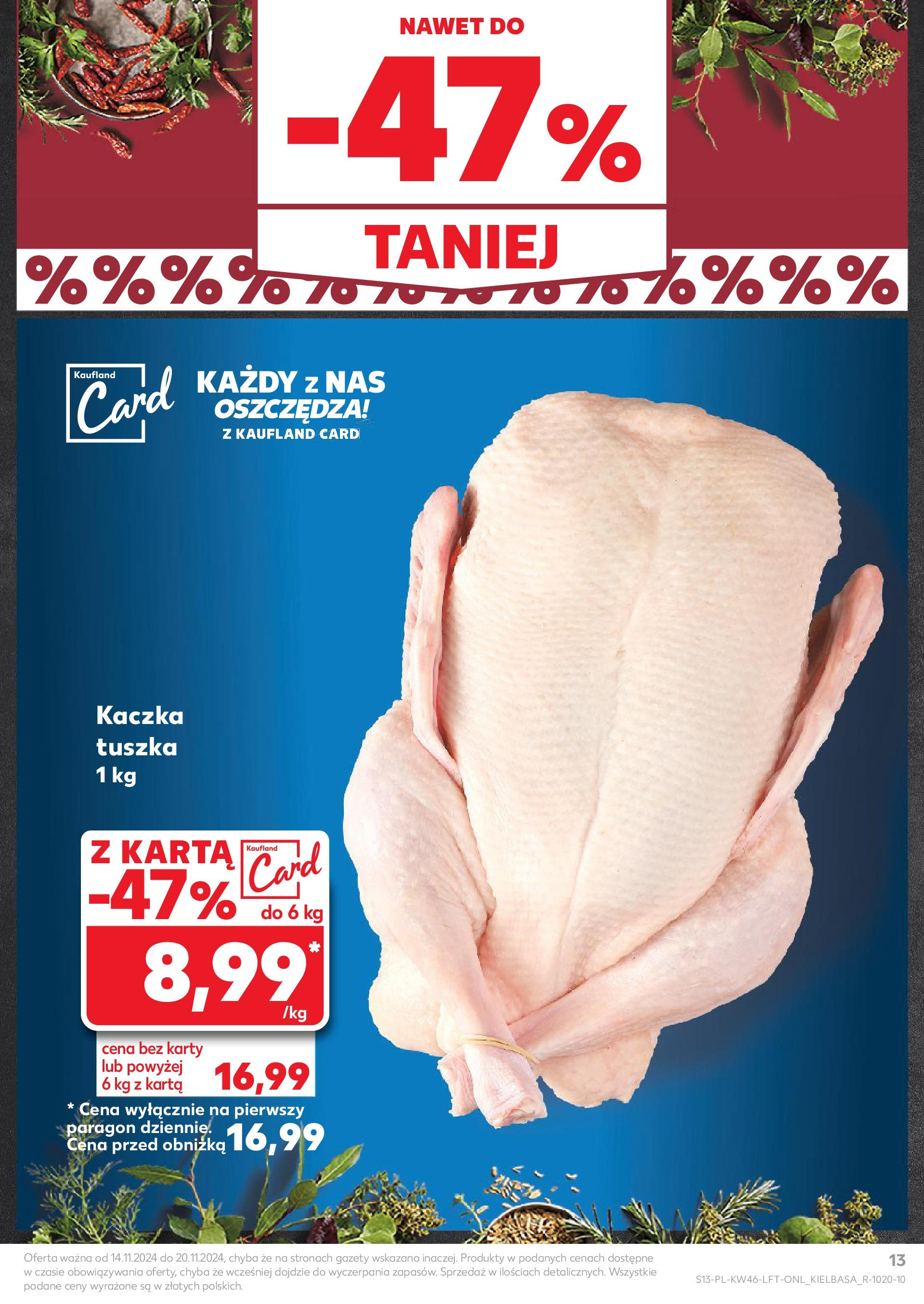 Kaufland gazetka (14.11.2024) od jutra ✳️ BLACK FRIDAY | Strona: 13 | Produkty: Karta, Kaczka