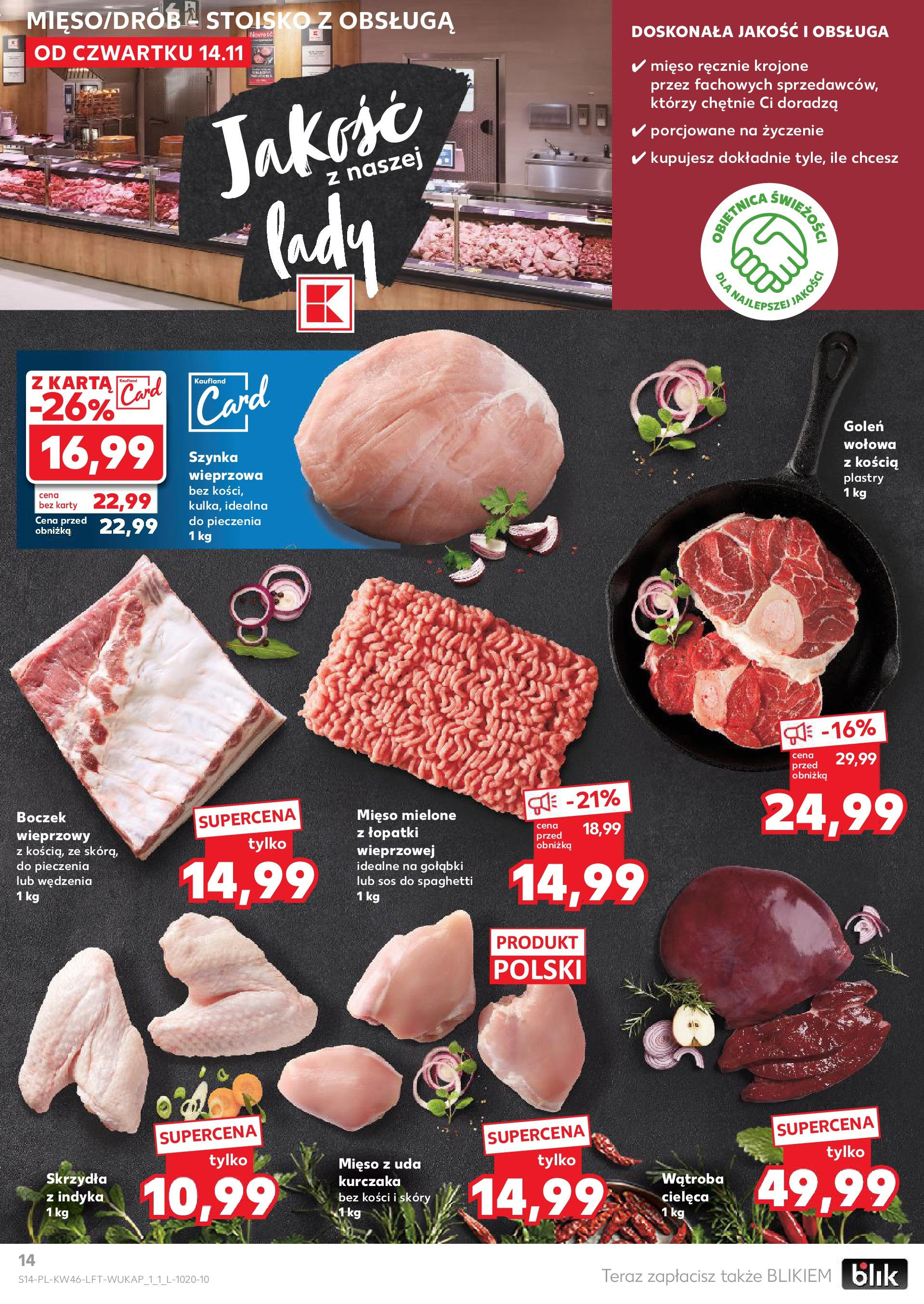 Kaufland gazetka (14.11.2024) od jutra ✳️ BLACK FRIDAY | Strona: 14 | Produkty: Karta, Mięso, Mięso mielone, Boczek