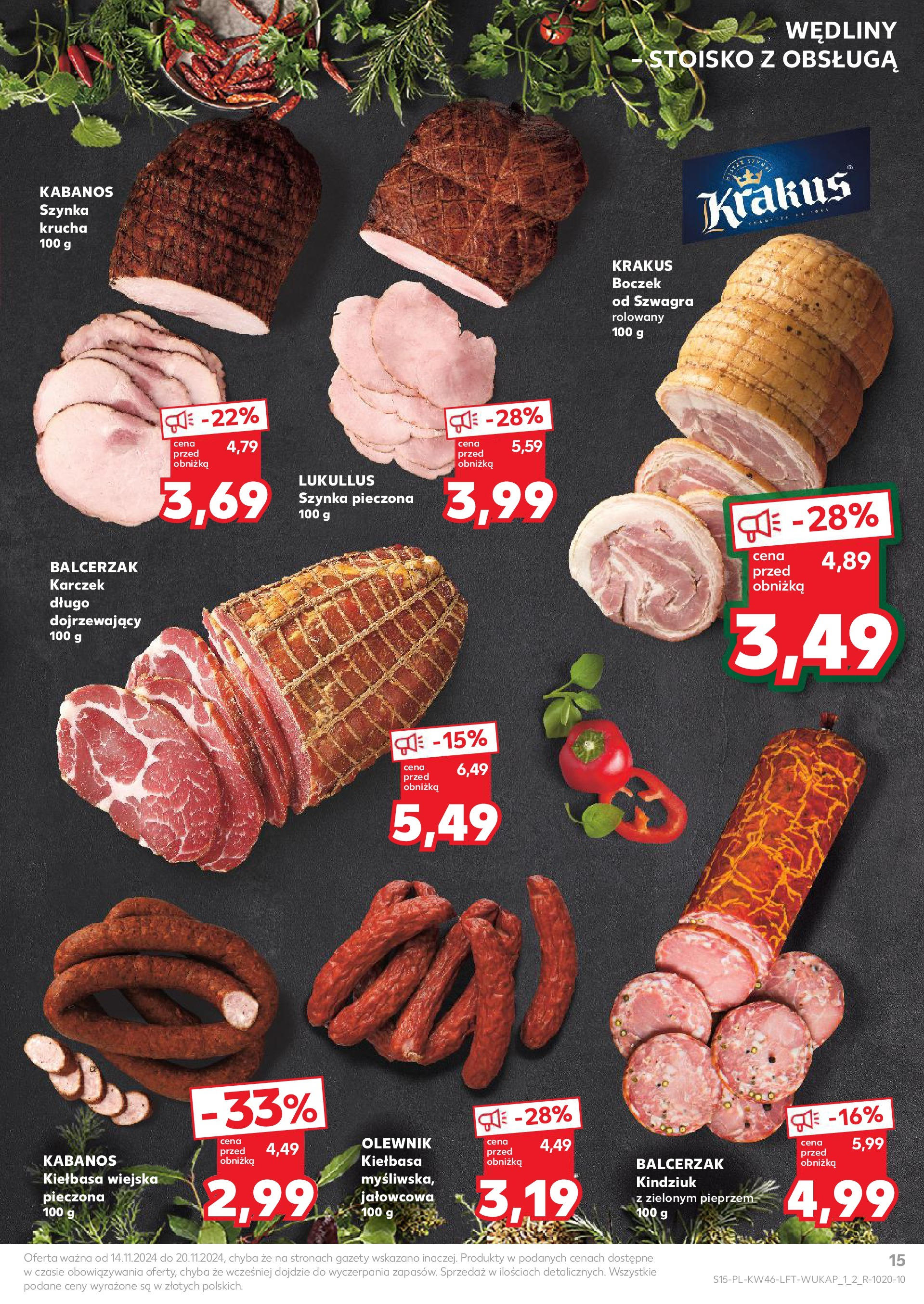 Kaufland gazetka (14.11.2024) od jutra ✳️ BLACK FRIDAY | Strona: 15 | Produkty: Szynka, Boczek, Kindziuk, Wędliny