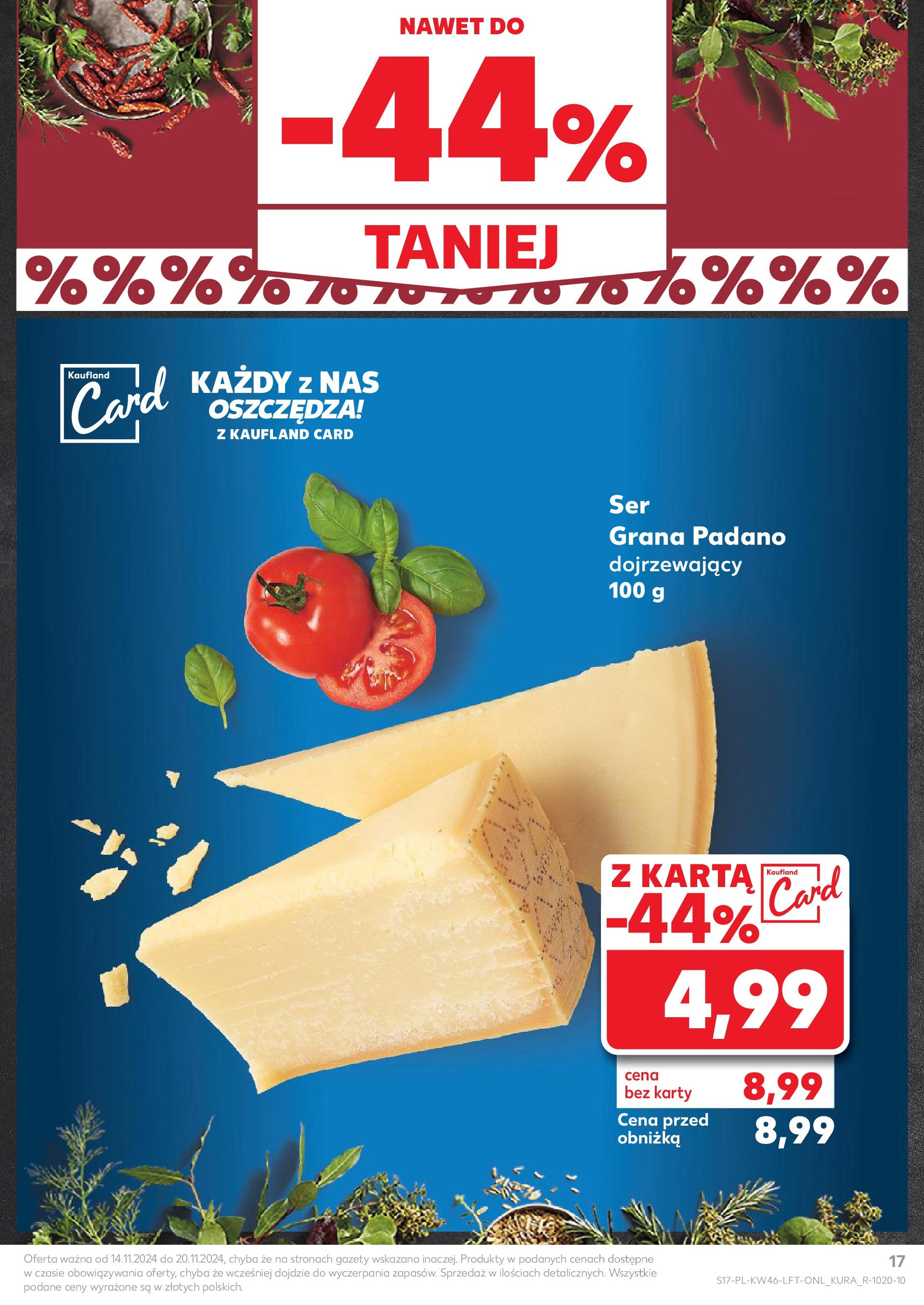 Kaufland gazetka (14.11.2024) od jutra ✳️ BLACK FRIDAY | Strona: 17 | Produkty: Karta, Grana padano