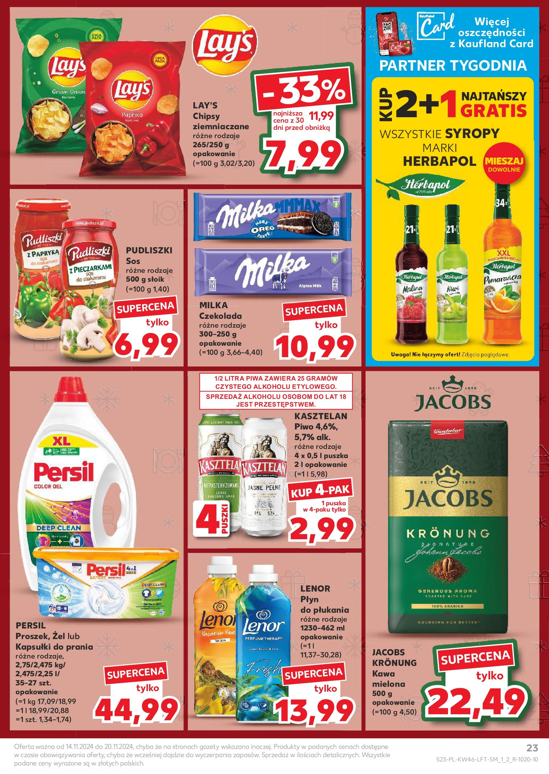 Kaufland gazetka (14.11.2024) od jutra ✳️ BLACK FRIDAY | Strona: 23 | Produkty: Persil, Kapsułki do prania, Piwo, Makaron