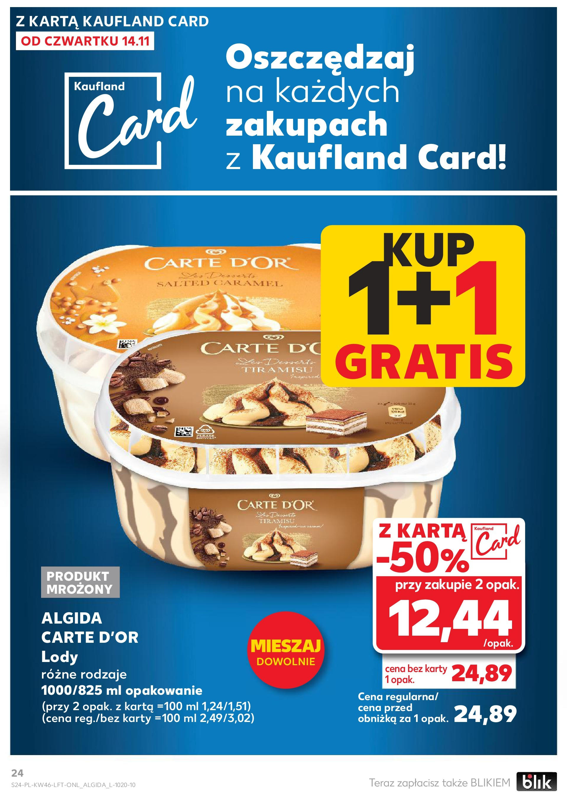 Kaufland gazetka (14.11.2024) od jutra ✳️ BLACK FRIDAY | Strona: 24 | Produkty: Karta, Tiramisu, Lody