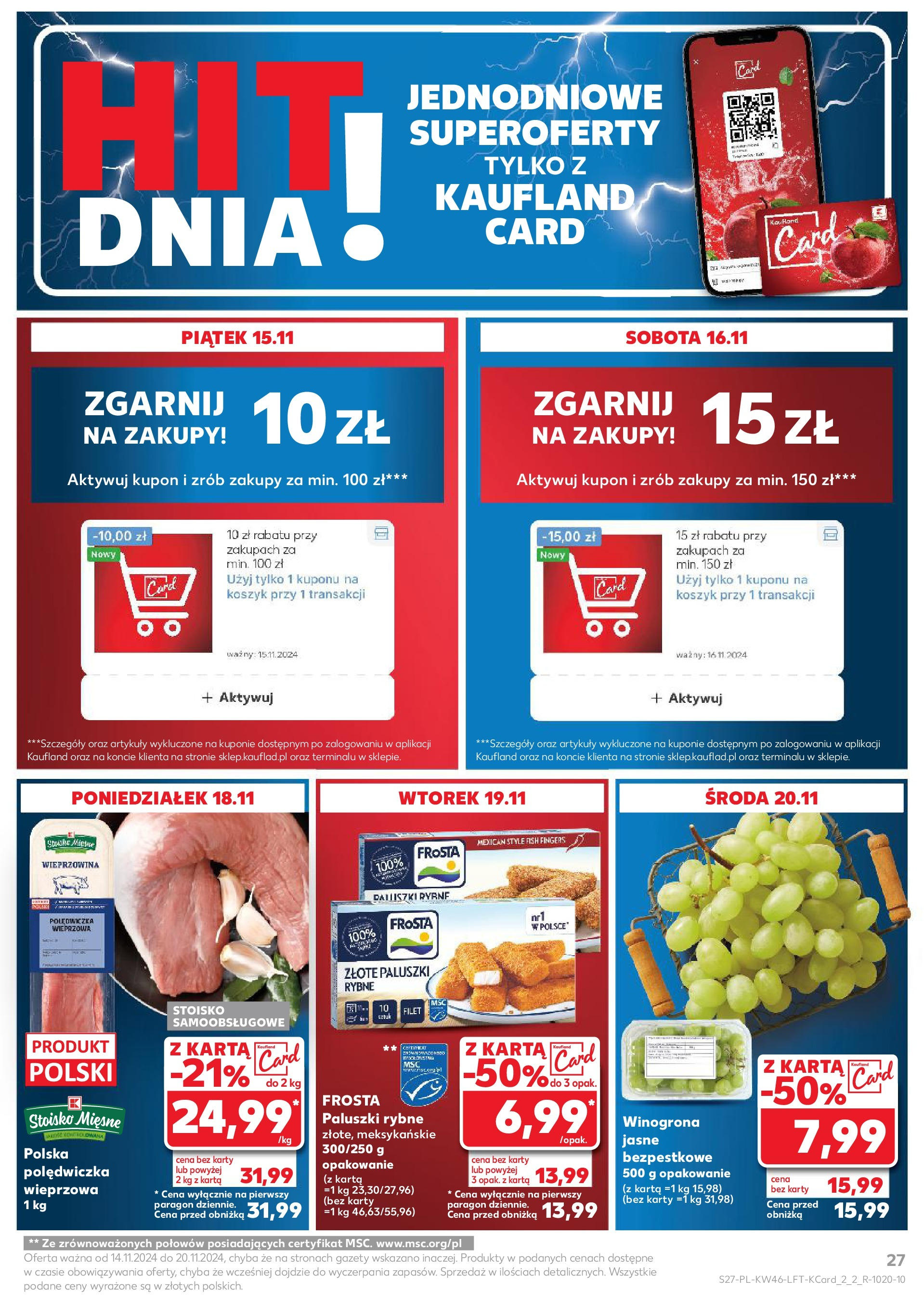 Kaufland gazetka (14.11.2024) od jutra ✳️ BLACK FRIDAY | Strona: 27 | Produkty: Winogrona, Paluszki rybne, Paluszki, Wieprzowina