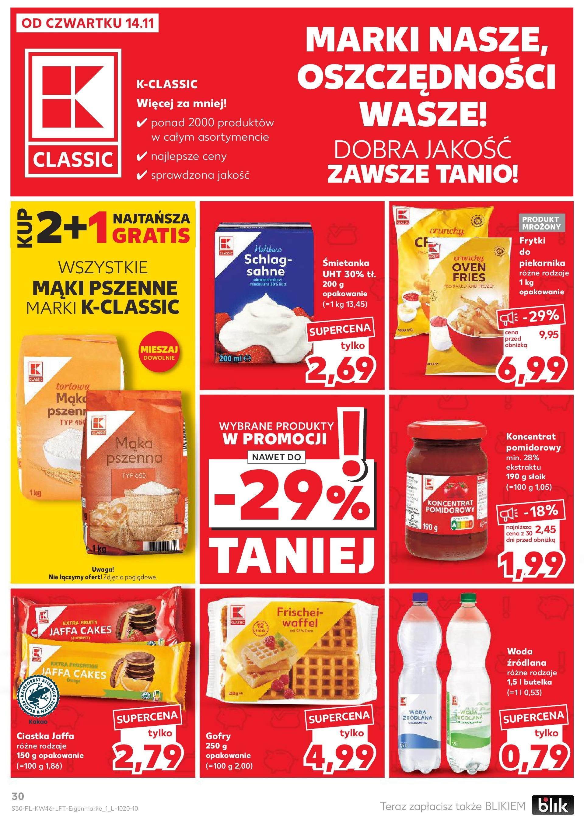 Kaufland gazetka (14.11.2024) od jutra ✳️ BLACK FRIDAY | Strona: 30 | Produkty: Kakao, Koncentrat pomidorowy, Frytki, Woda