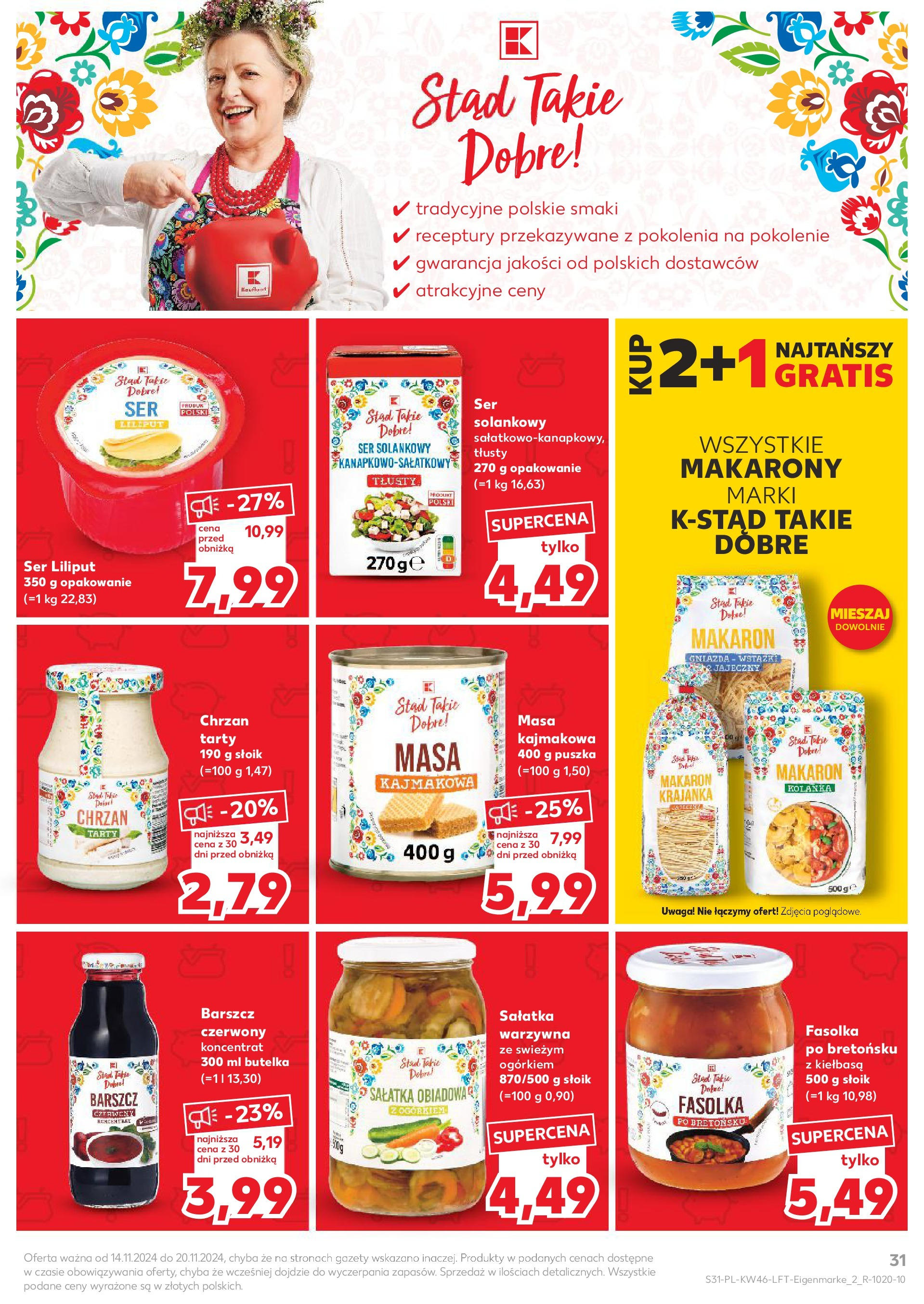 Kaufland gazetka (14.11.2024) od jutra ✳️ BLACK FRIDAY | Strona: 31 | Produkty: Kiełbasa, Barszcz, Masa kajmakowa, Sałatka