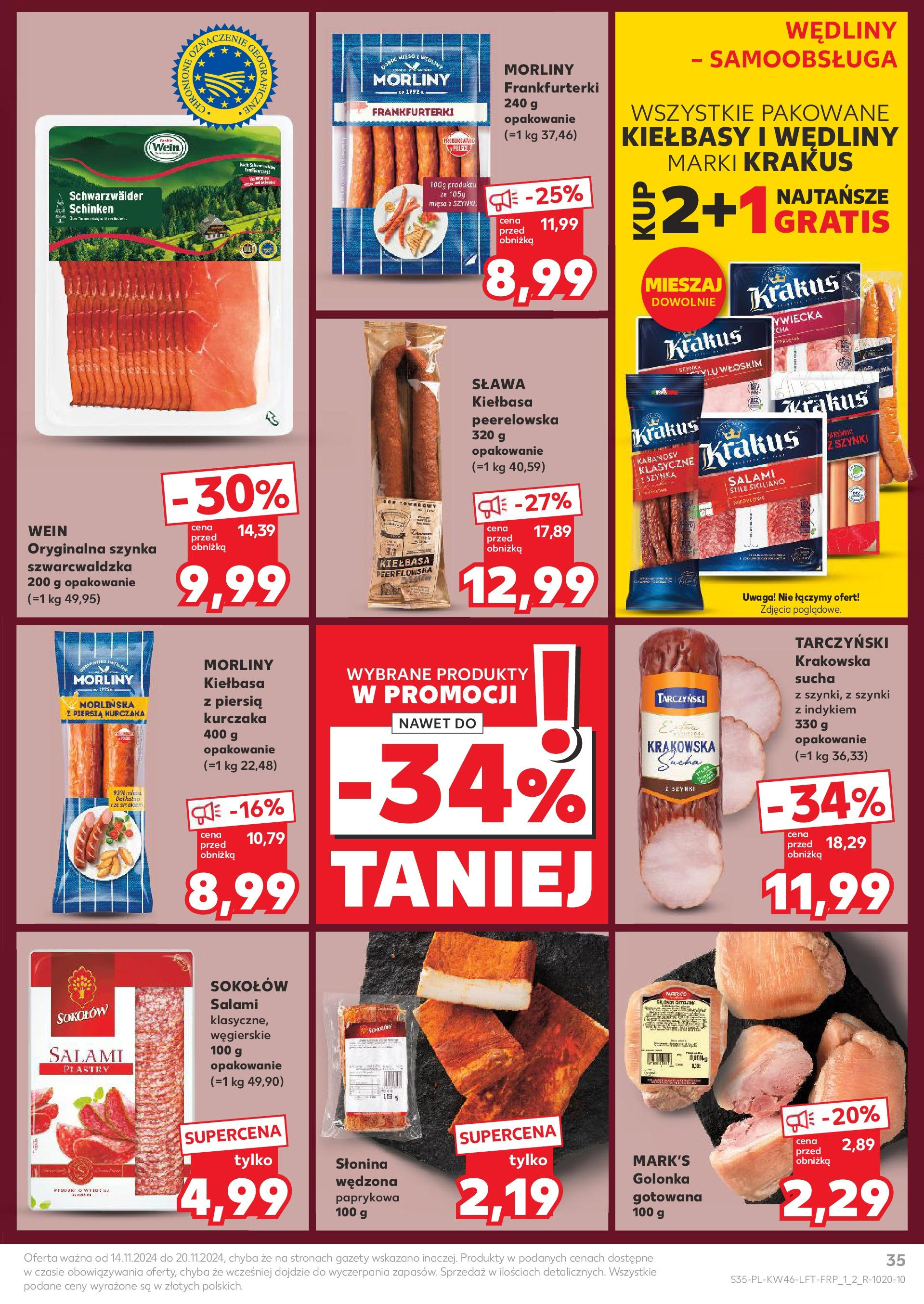 Kaufland gazetka (14.11.2024) od jutra ✳️ BLACK FRIDAY | Strona: 35 | Produkty: Słonina, Frankfurterki, Szynka, Wędliny