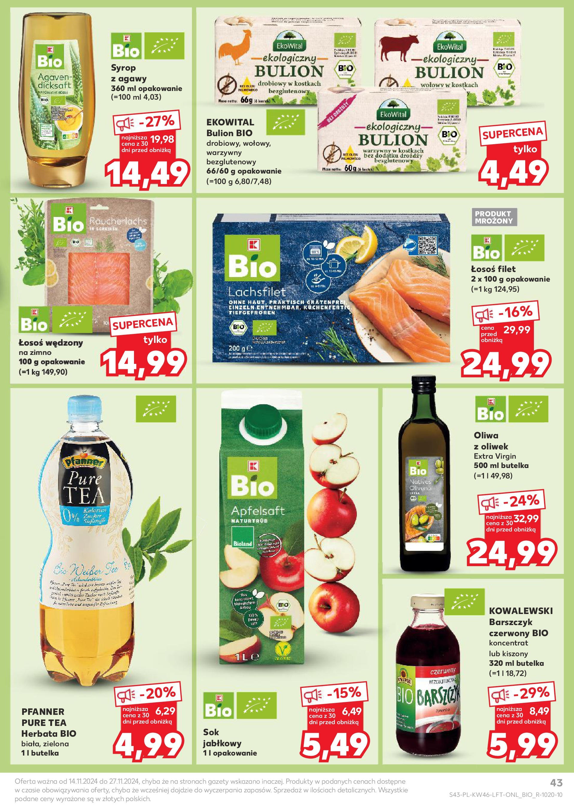 Kaufland gazetka (14.11.2024) od jutra ✳️ BLACK FRIDAY | Strona: 43 | Produkty: Syrop, Oliwa z oliwek, Łosoś wędzony, Łosoś