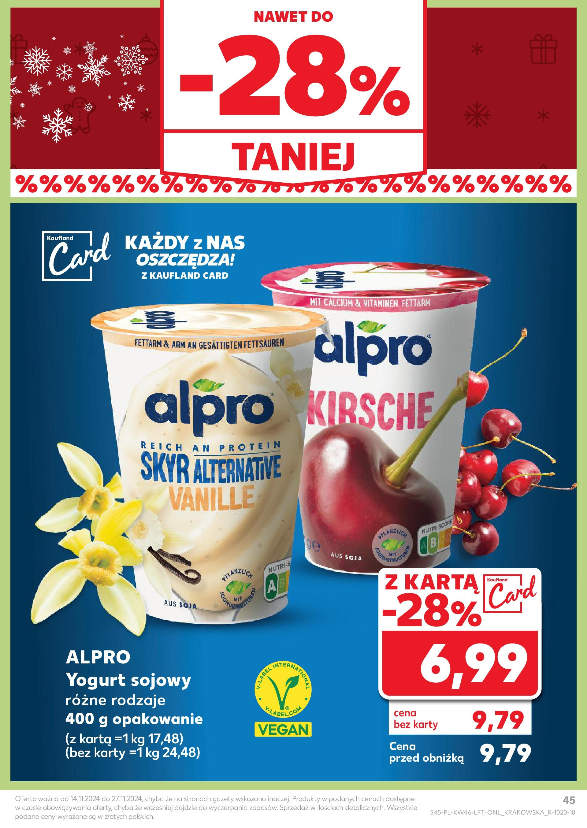 Kaufland gazetka (14.11.2024) od jutra ✳️ BLACK FRIDAY | Strona: 45 | Produkty: Karta, Alpro, Soja, Skyr