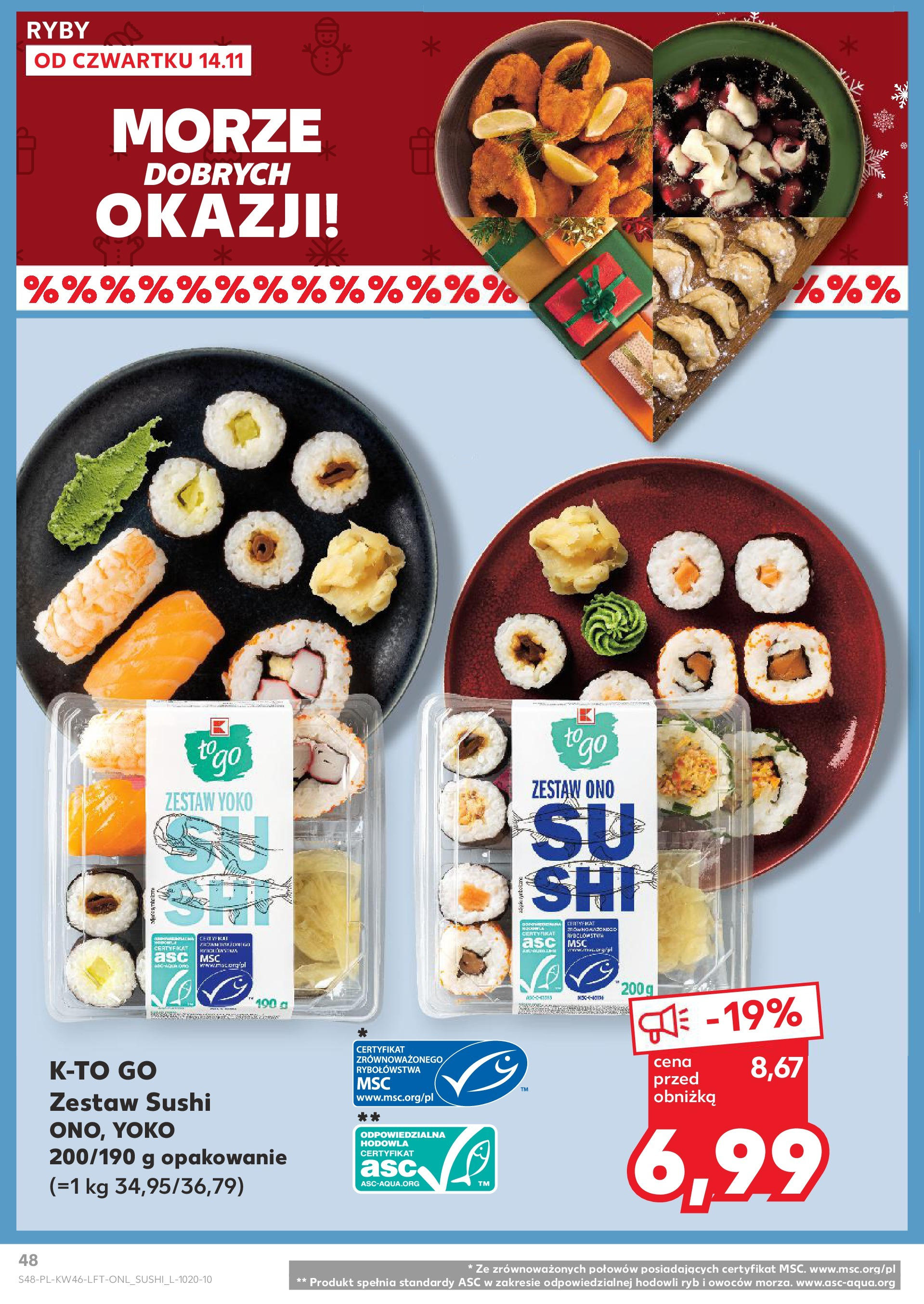 Kaufland gazetka (14.11.2024) od jutra ✳️ BLACK FRIDAY | Strona: 48 | Produkty: Sushi, Ryby, Zestaw sushi