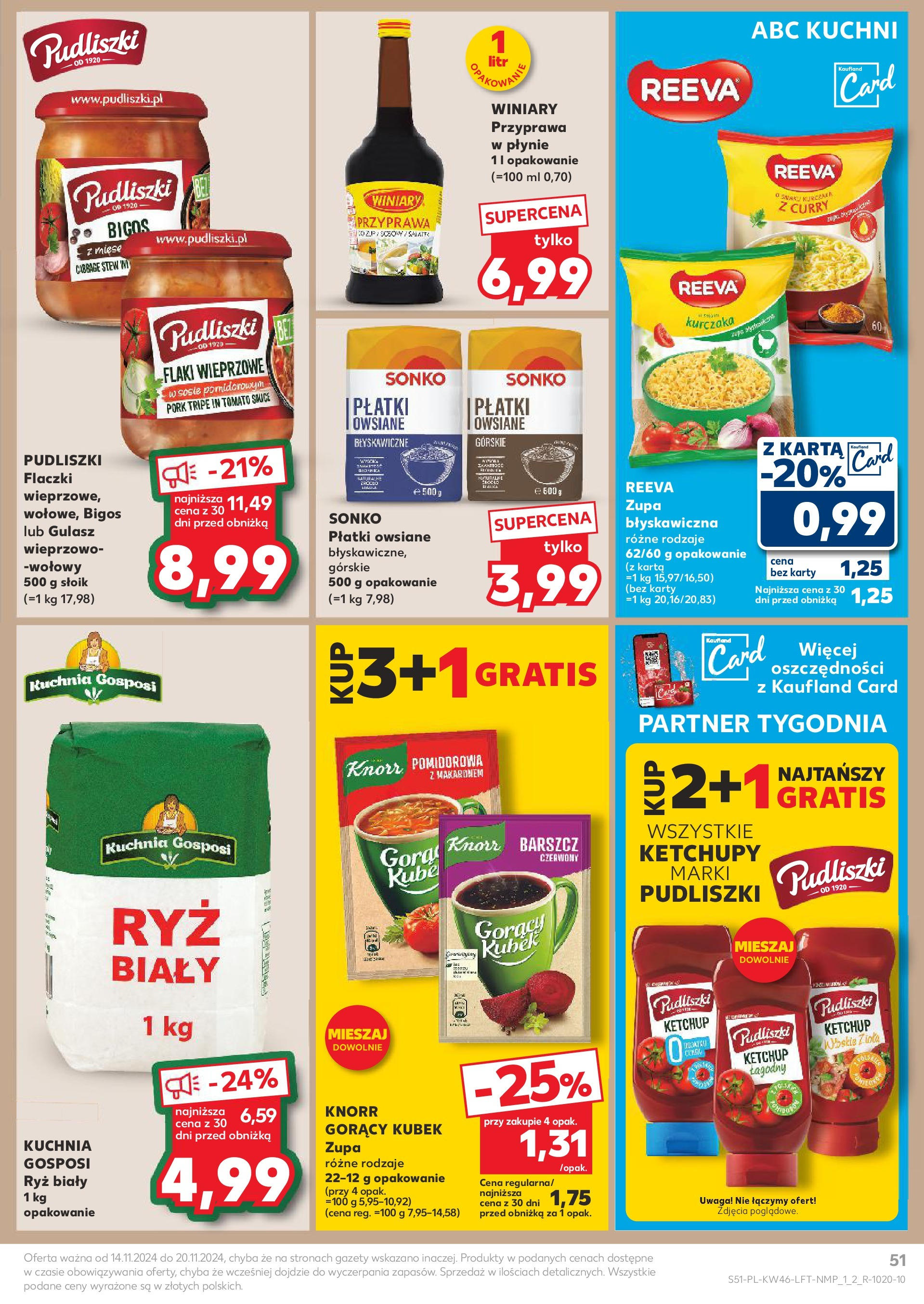 Kaufland gazetka (14.11.2024) od jutra ✳️ BLACK FRIDAY | Strona: 51 | Produkty: Karta, Płatki owsiane, Gorący kubek, Flaki