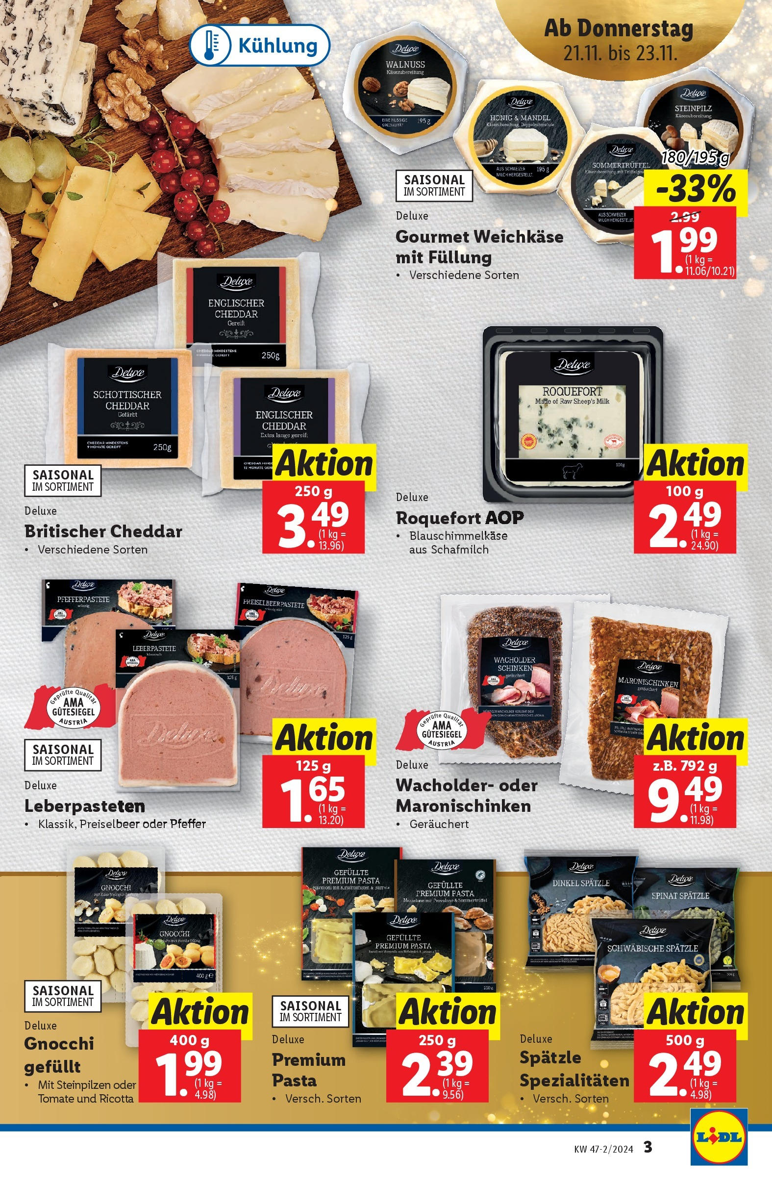 Lidl Flugblatt - Jenbach, Eferding, Dornbirn ab 21.11.2024 - Angebote ab donnerstag | Seite: 3 | Produkte: Pasta, Pfeffer, Milch, Schinken