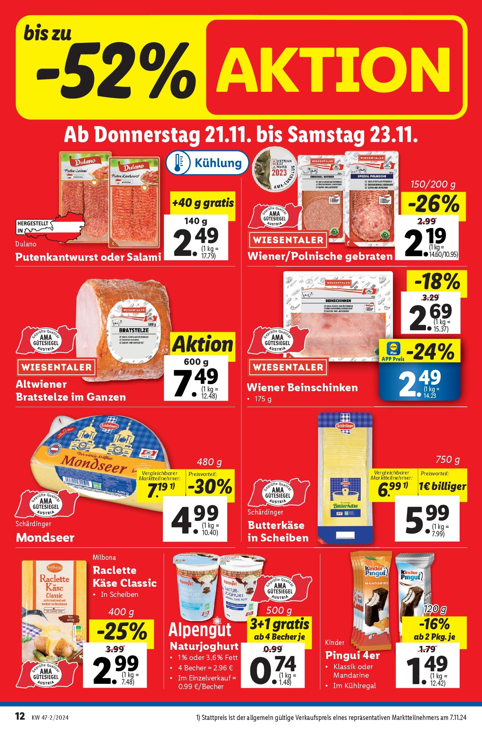 Lidl Flugblatt - Jenbach, Eferding, Dornbirn ab 21.11.2024 - Angebote ab donnerstag | Seite: 12 | Produkte: Käse, Joghurt, Salami