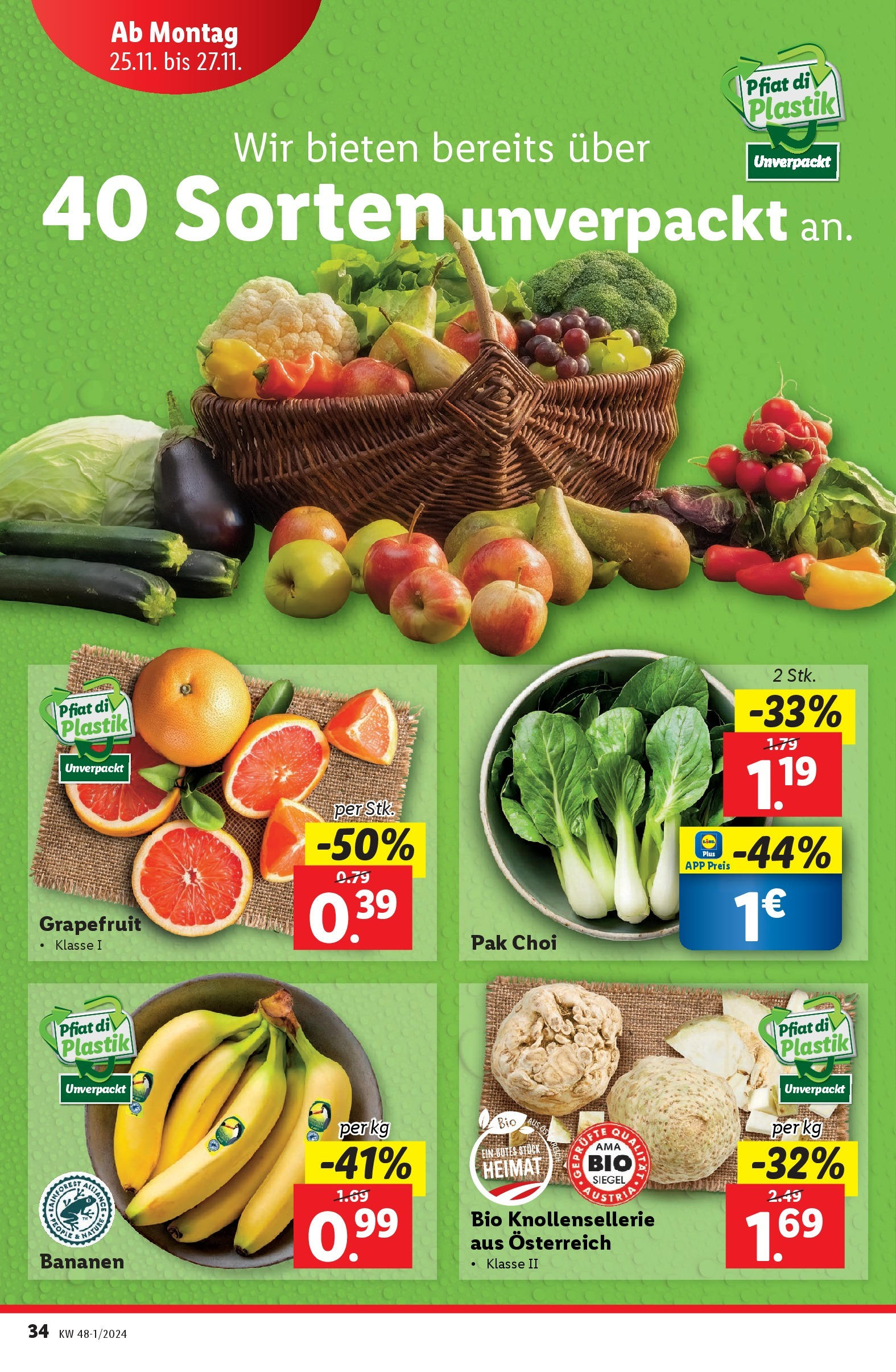 Lidl Flugblatt - Jenbach, Eferding, Dornbirn ab 21.11.2024 - Angebote ab donnerstag | Seite: 36 | Produkte: Grapefruit, Bananen