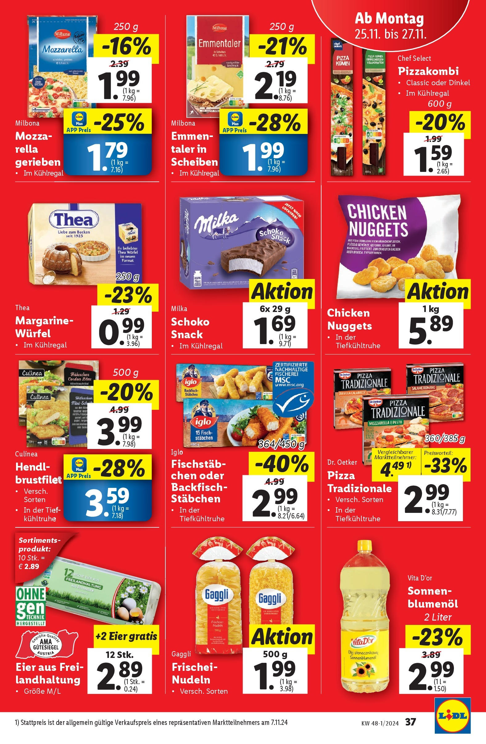 Lidl Flugblatt - Jenbach, Eferding, Dornbirn ab 21.11.2024 - Angebote ab donnerstag | Seite: 39 | Produkte: Eier, Pizza, Fisch, Nudeln