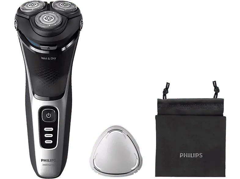 Philips S3241/12, Series 3000 Elektrischer Herrenrasierer (Akkubetrieb, Space Grau, Wet & Dry mit 5-dimensional bewegl. Flex-Scherköpfe)