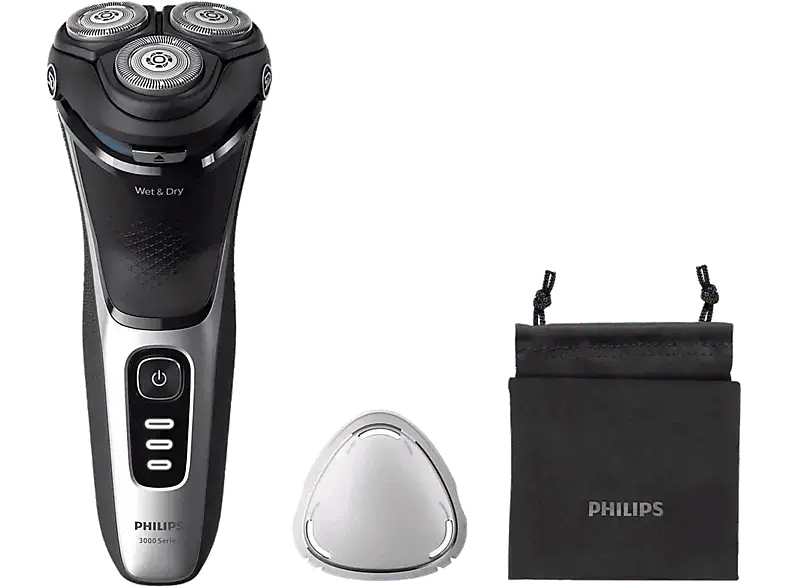 Philips S3241/12, Series 3000 Elektrischer Herrenrasierer (Akkubetrieb, Space Grau, Wet & Dry mit 5-dimensional bewegl. Flex-Scherköpfe)