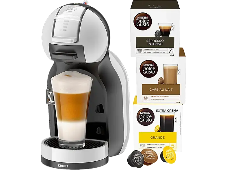 Krups KP123B.HB24.1AT Dolce Gusto Mini Me Kapselmaschine inkl. 48 Kaffeekapseln. Arctic Grey/Schwarz