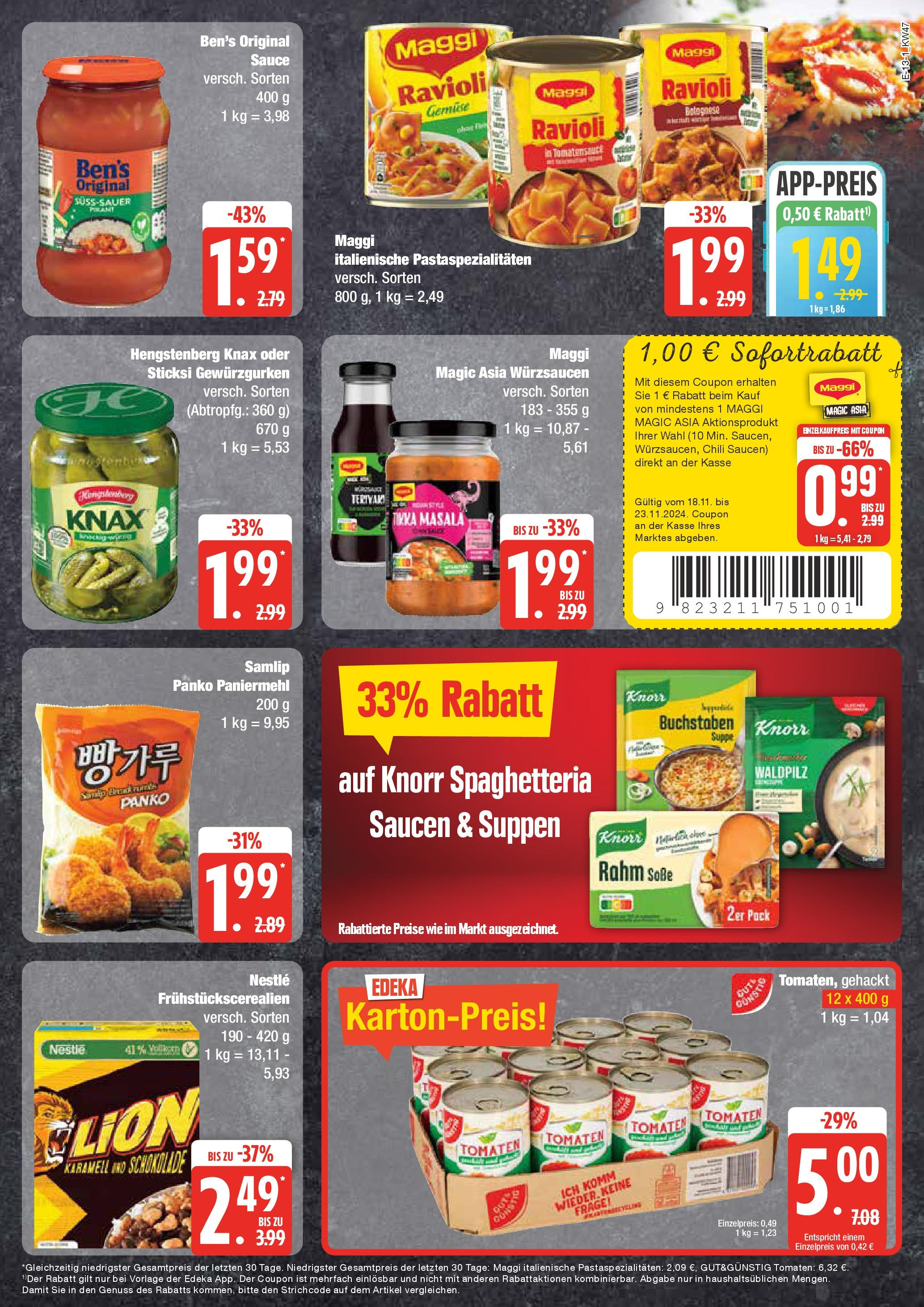 Edeka - EDEKA: Wochenangebote (ab 17.11.2024) » Angebote Online | Seite: 13 | Produkte: Maggi, Knorr, Soße, Chili