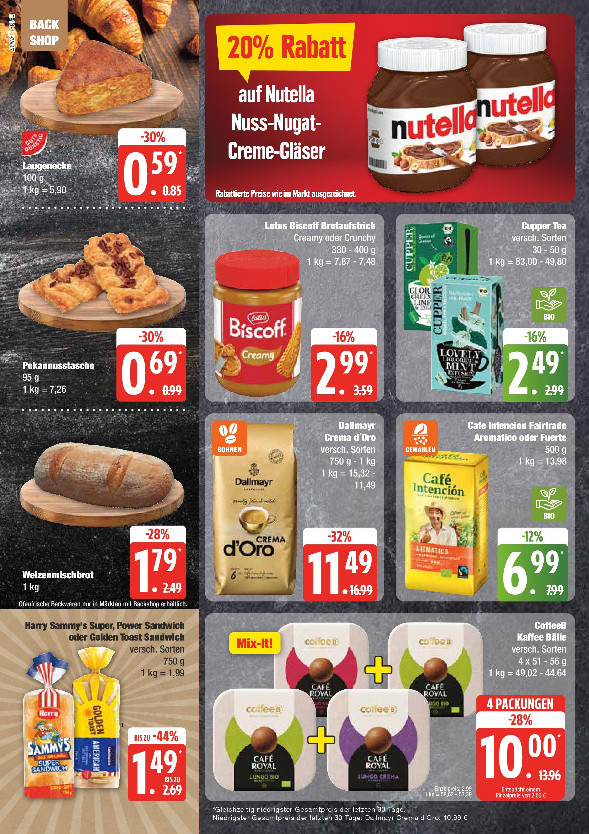 Edeka - EDEKA: Wochenangebote (ab 17.11.2024) » Angebote Online | Seite: 14 | Produkte: Kaffee, Toast, Ofenfrische, Nutella