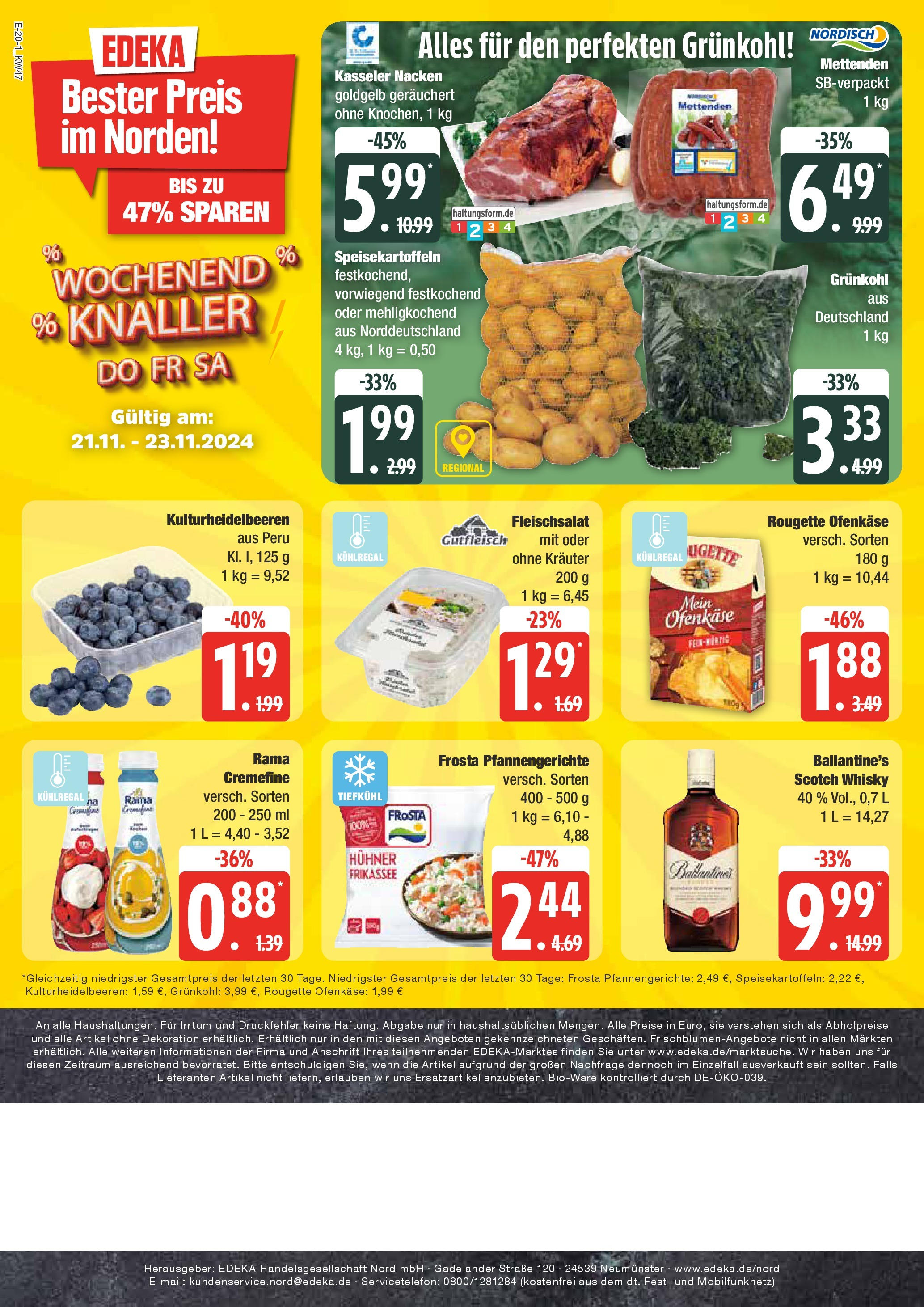 Edeka - EDEKA: Wochenangebote (ab 17.11.2024) » Angebote Online | Seite: 20 | Produkte: Whisky, Rama, Frosta, Kasseler nacken