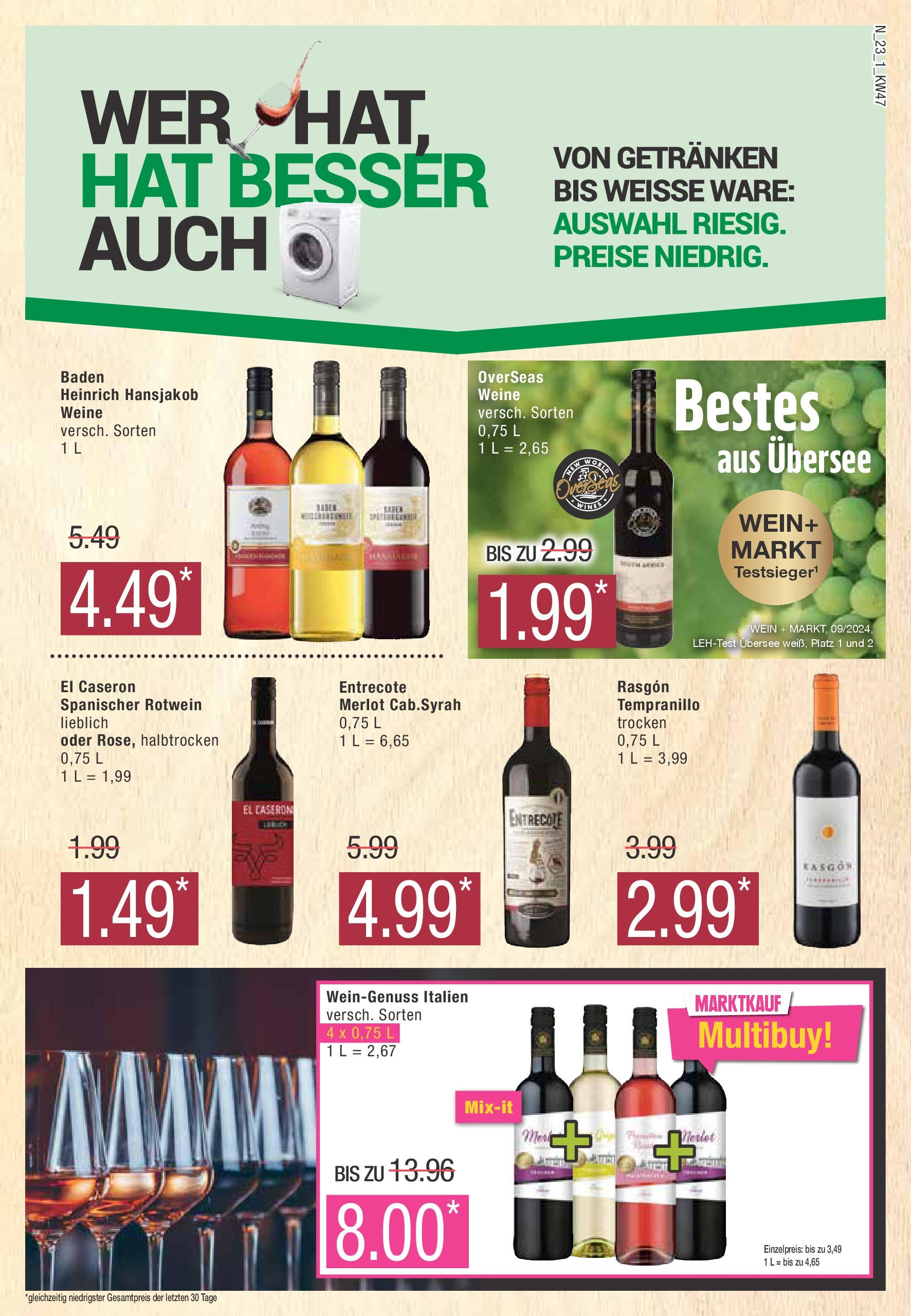 Marktkauf - Buxtehude, Bahnhofstraße 4 (ab 18.11.2024) » Angebote online | Seite: 23 | Produkte: Rotwein, Merlot, Entrecote, Wein