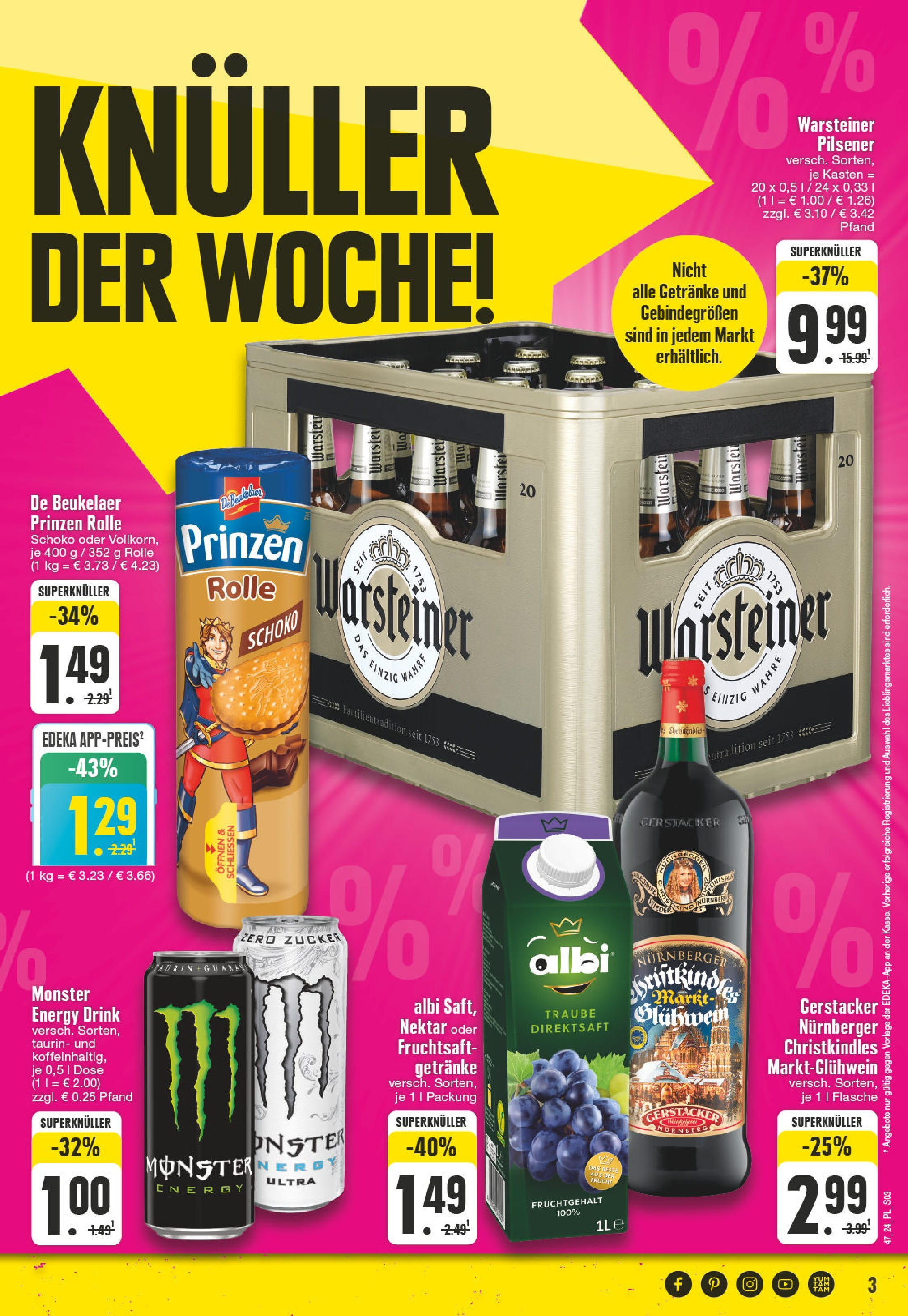 Edeka - E center: Wochenangebote (ab 17.11.2024) » Angebote Online | Seite: 3 | Produkte: Energy, Monster, Zucker, Warsteiner